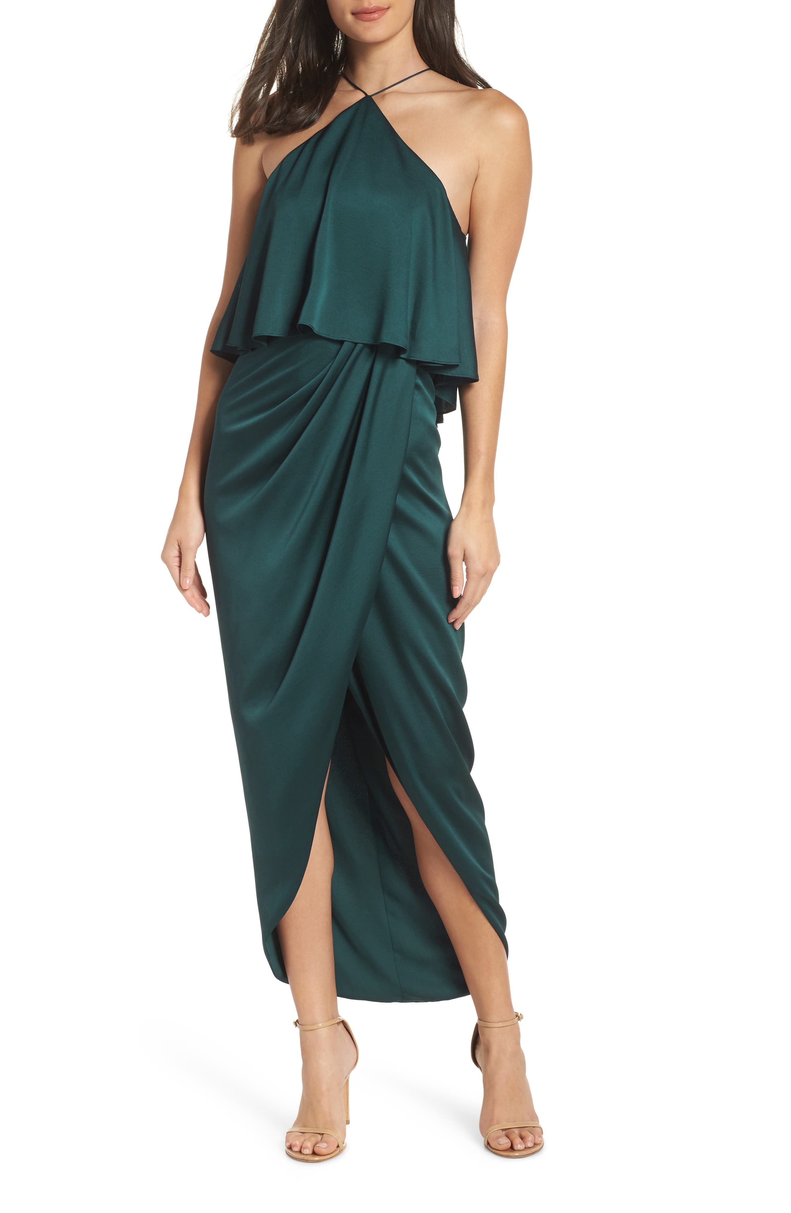 Shona Joy Ruffle Halter Tulip Gown