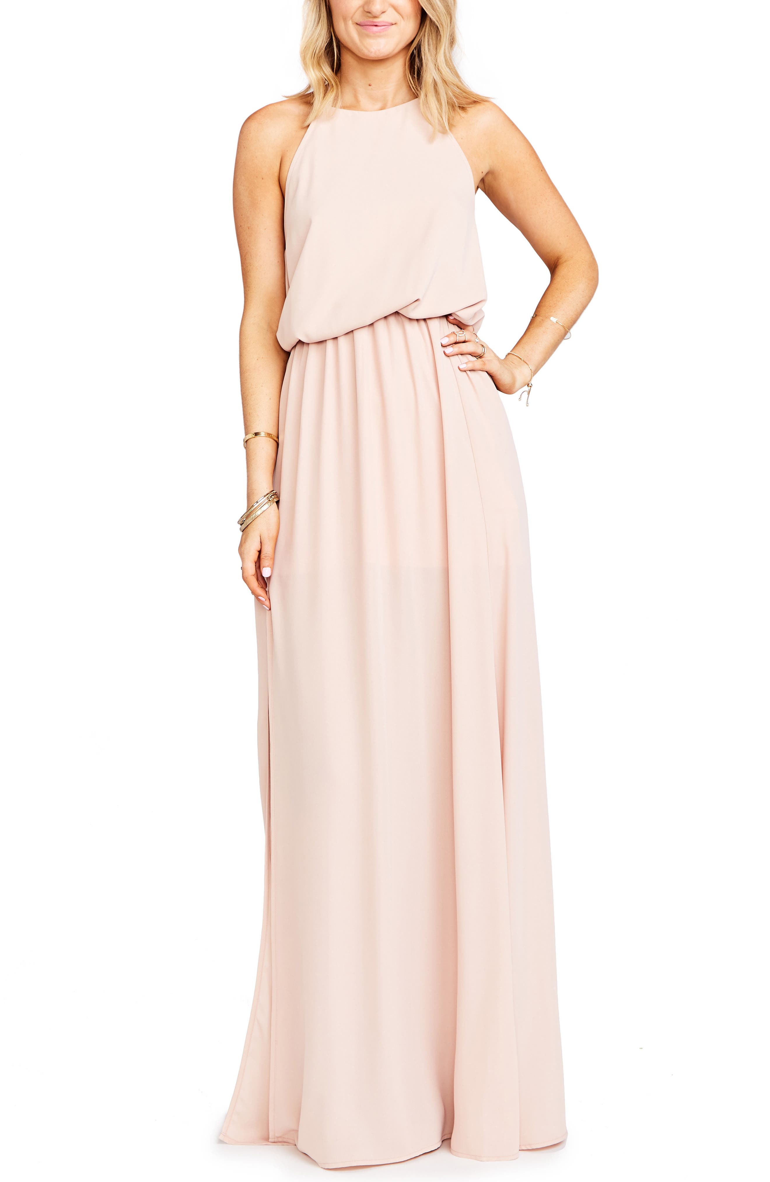 Show Me Your Mumu Heather Chiffon Halter Gown, Pink