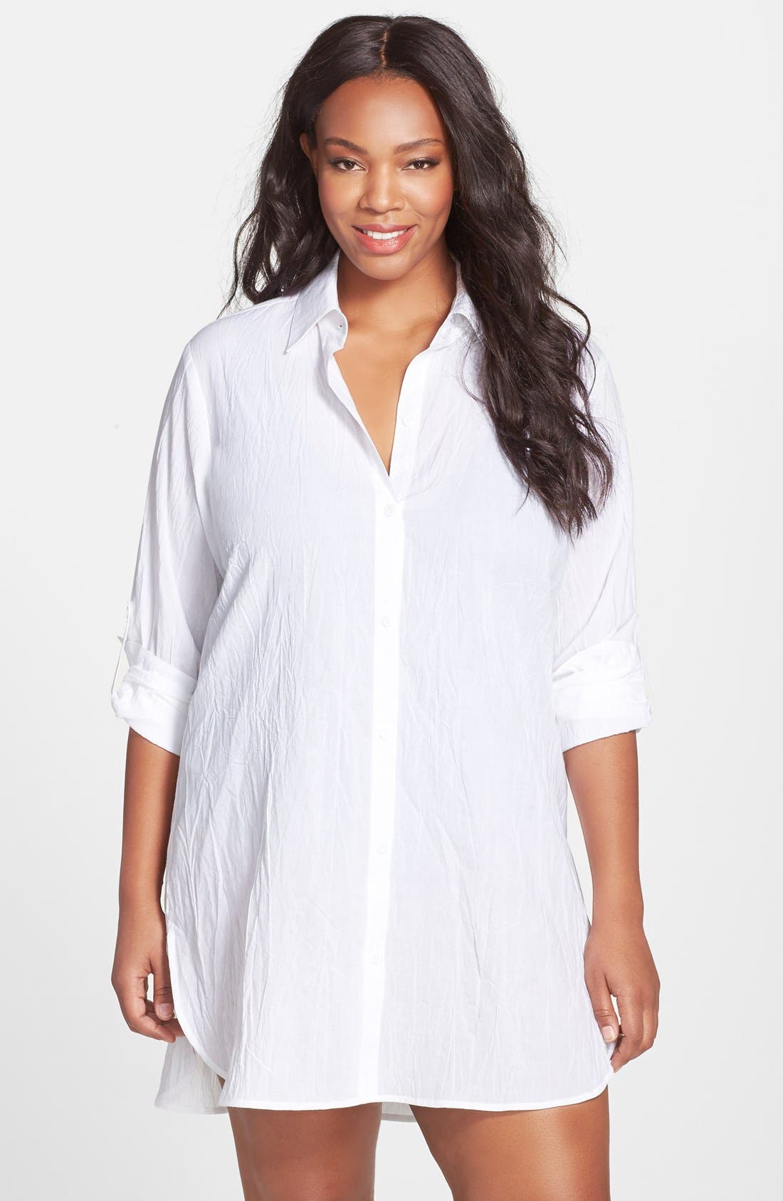 Plus Size Tommy Bahama Boyfriend Shirt Cover-Up, White