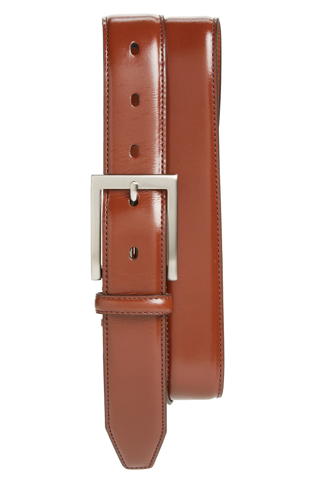 Johnston & Murphy Calfskin Belt, Saddle Tan