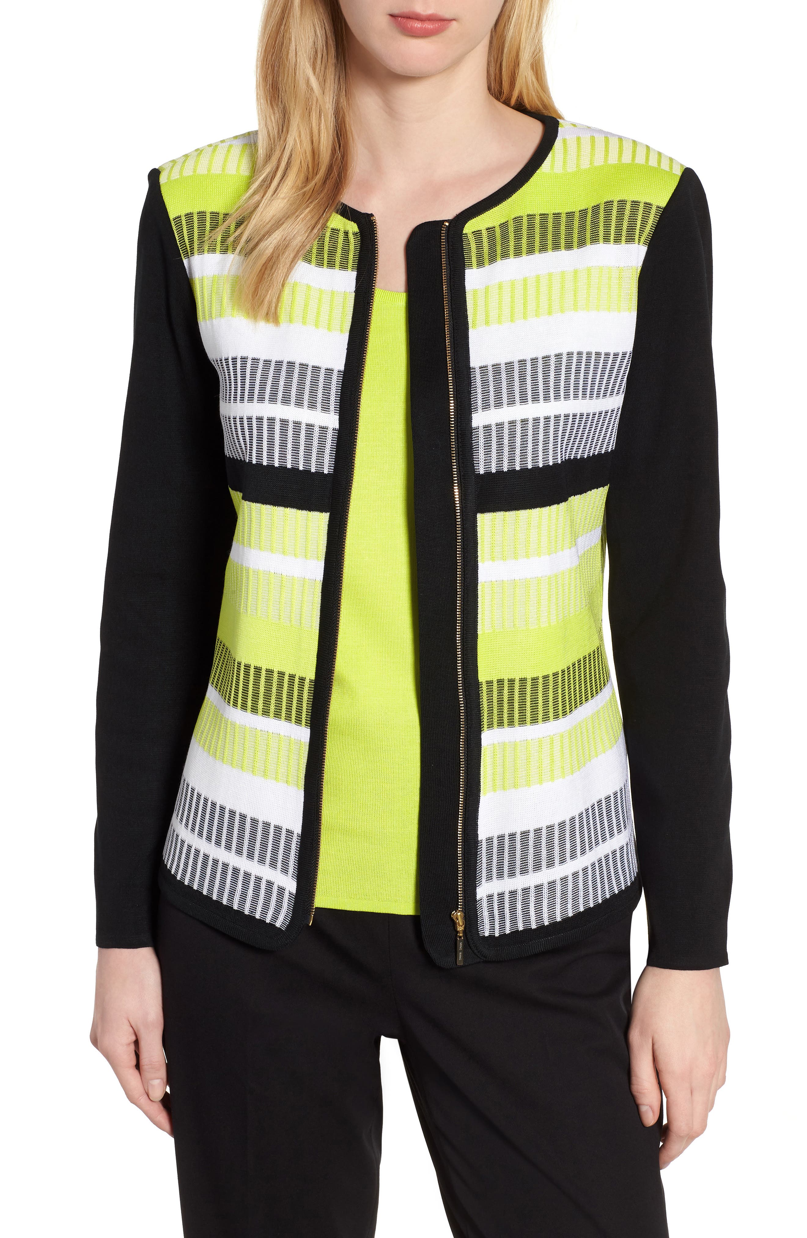 Ming Wang Long Sleeve Stripe Jacket, Black