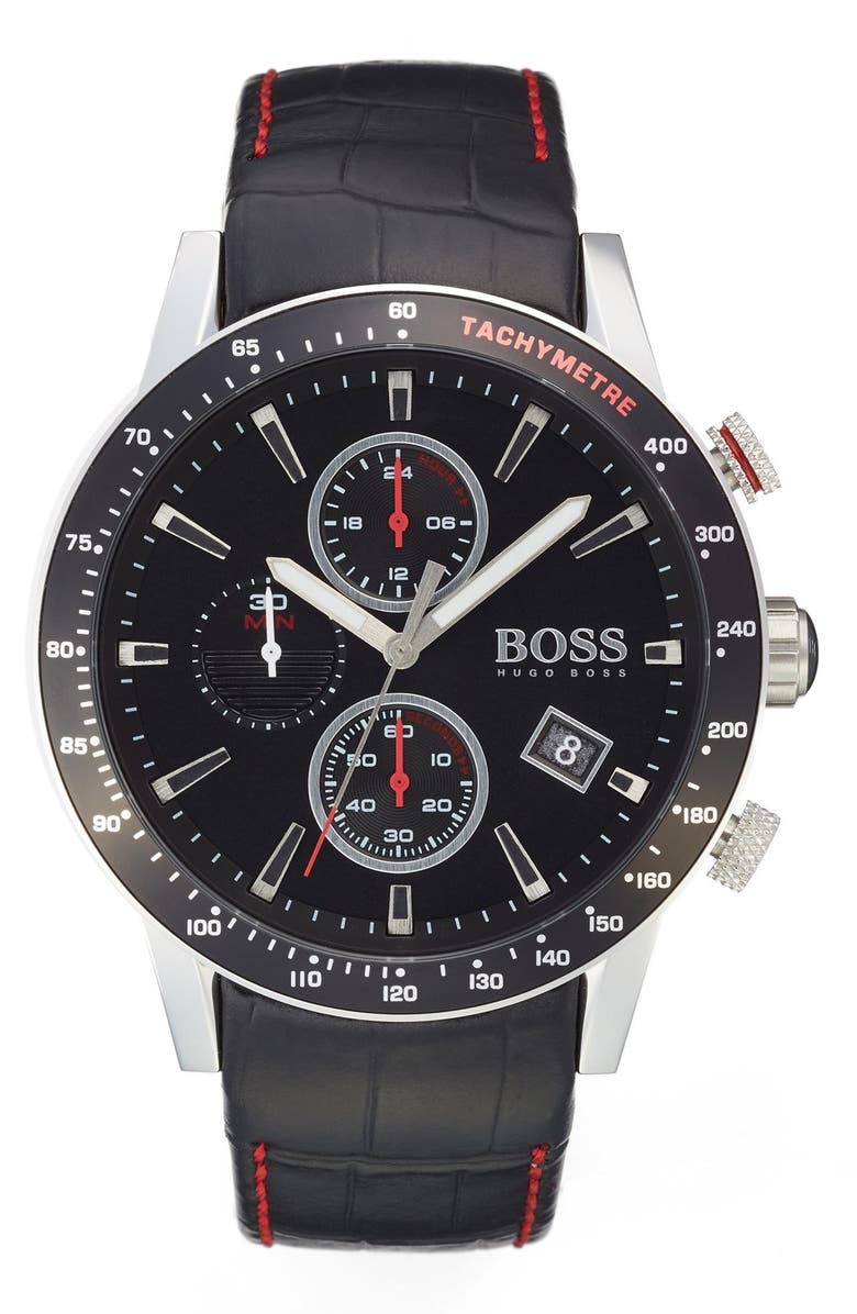 BOSS 'Rafale' Chronograph Leather Strap Watch, 44mm | Nordstrom