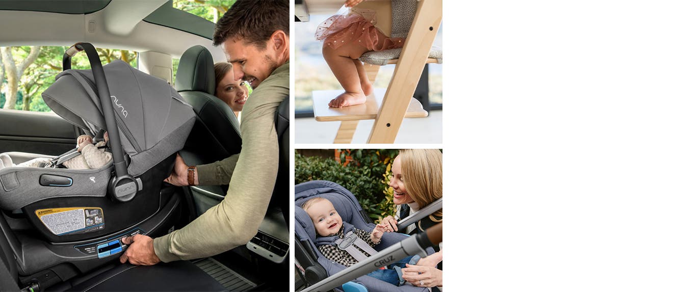 Babies and toddlers in car seats, strollers, highchairs and wagons.