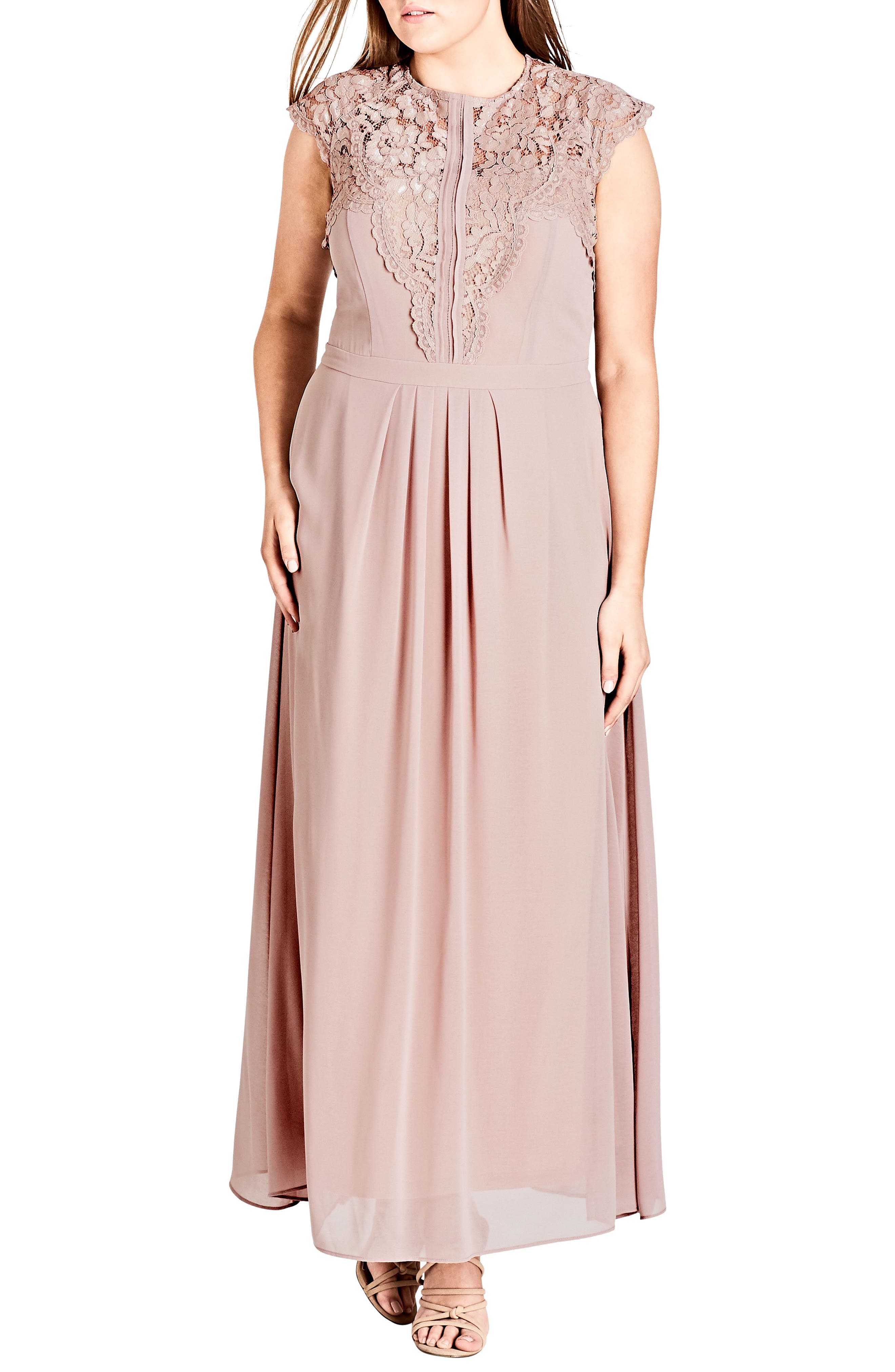 Plus Size City Chic Lace Bodice Maxi Dress, Black