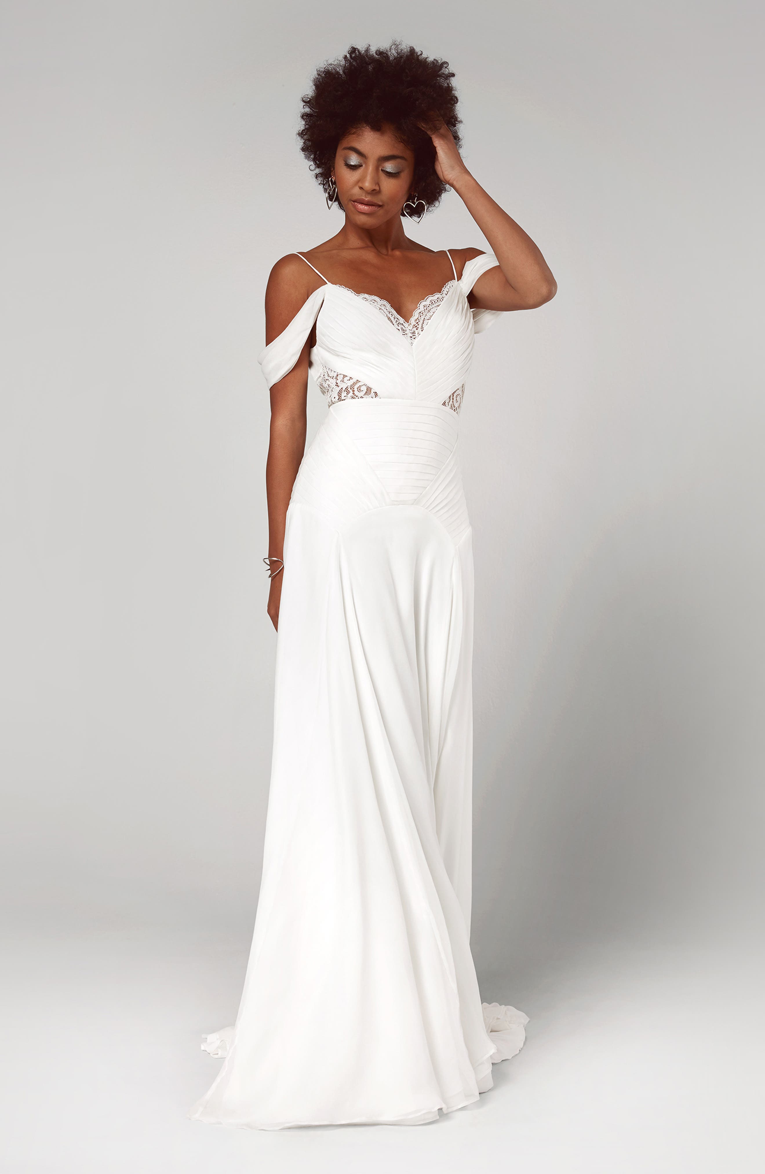 Fame And Partners The Fitzgerald Cold Shoulder Evening Dress, White