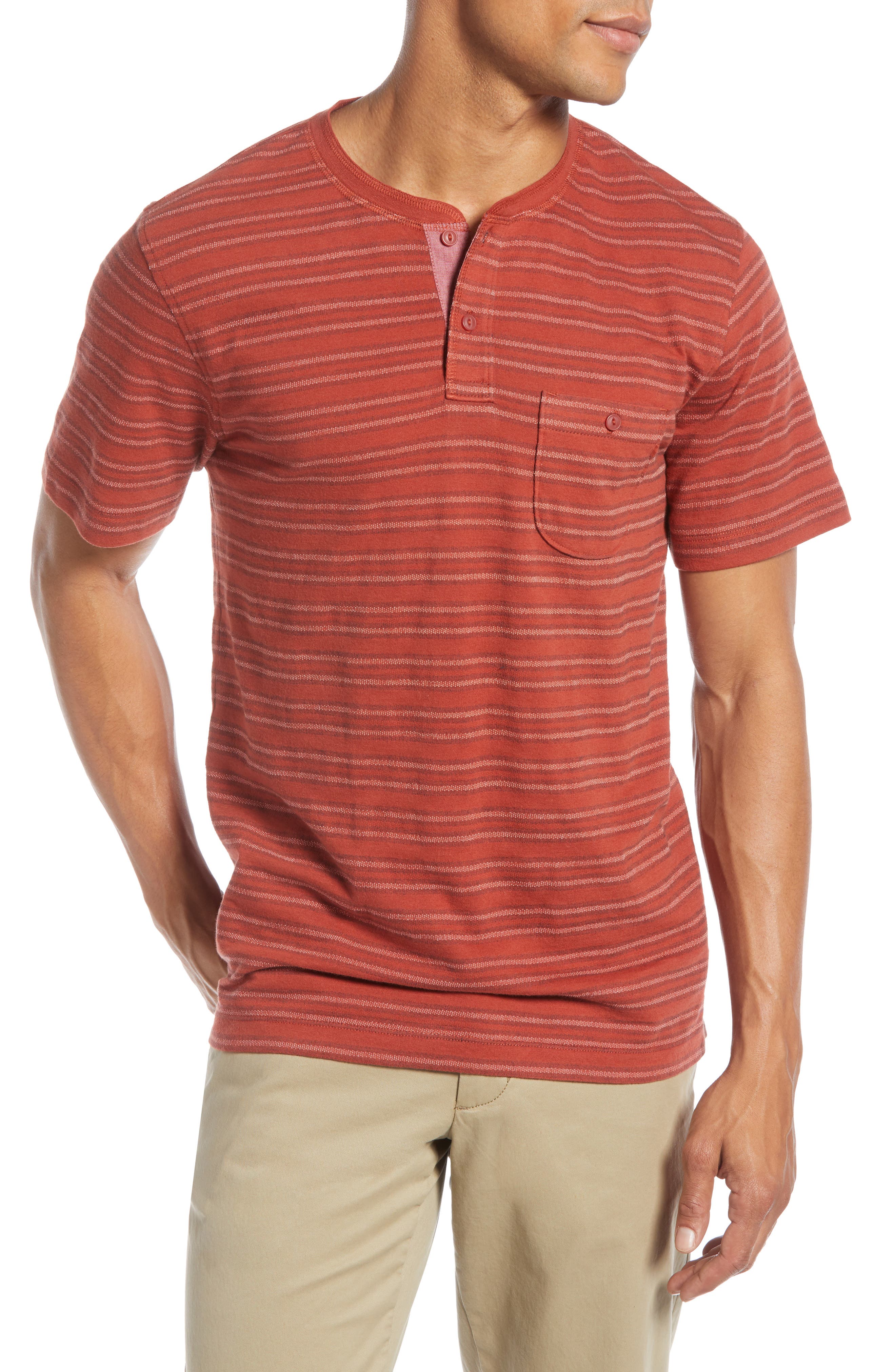 1901 Stripe Pocket Henley, Red