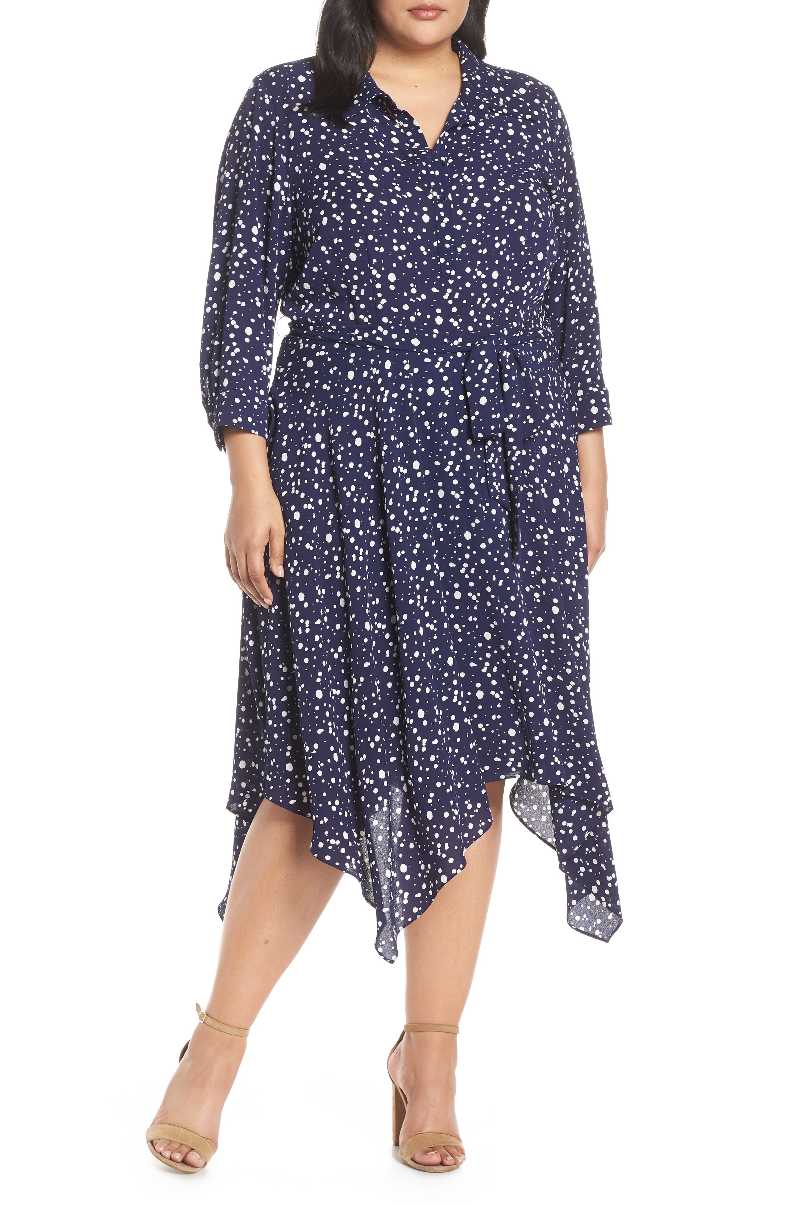 Plus Size Eliza J Handkerchief Hem Midi Dress, Blue