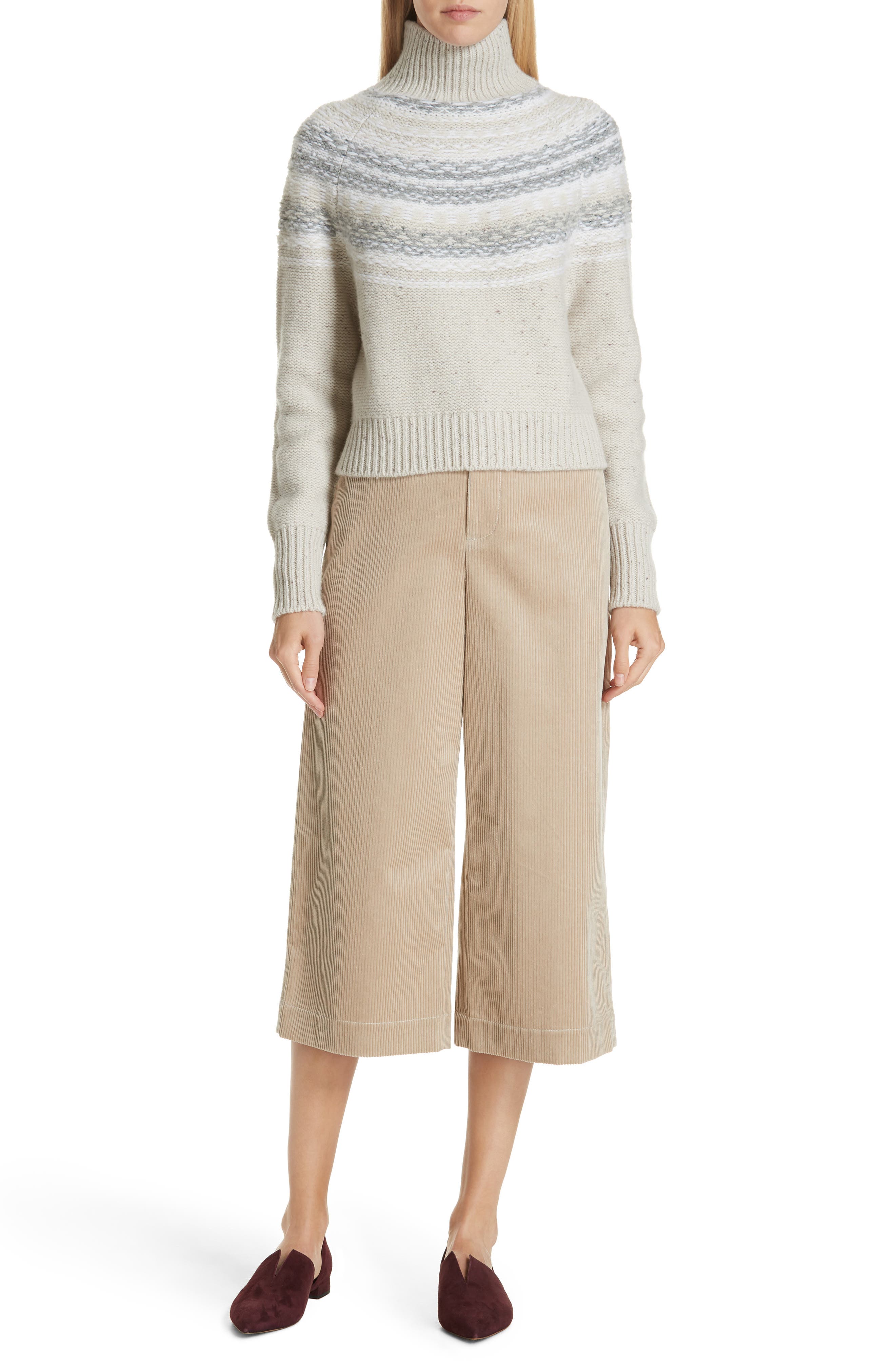 Vince Fair Isle Wool & Cashmere Crop Turtleneck Sweater, Ivory