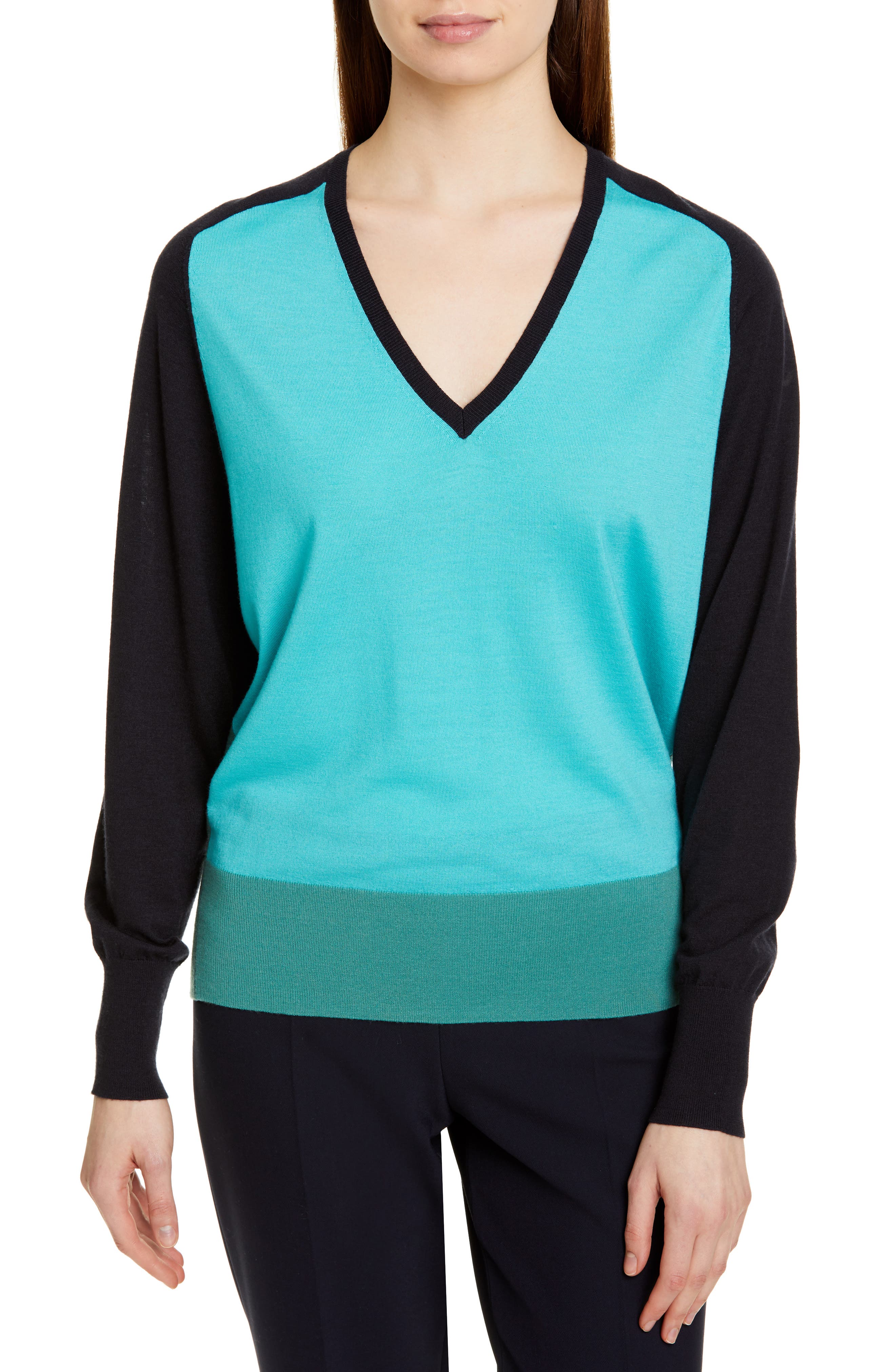 Boss Fysa Colorblock Wool Sweater, Blue