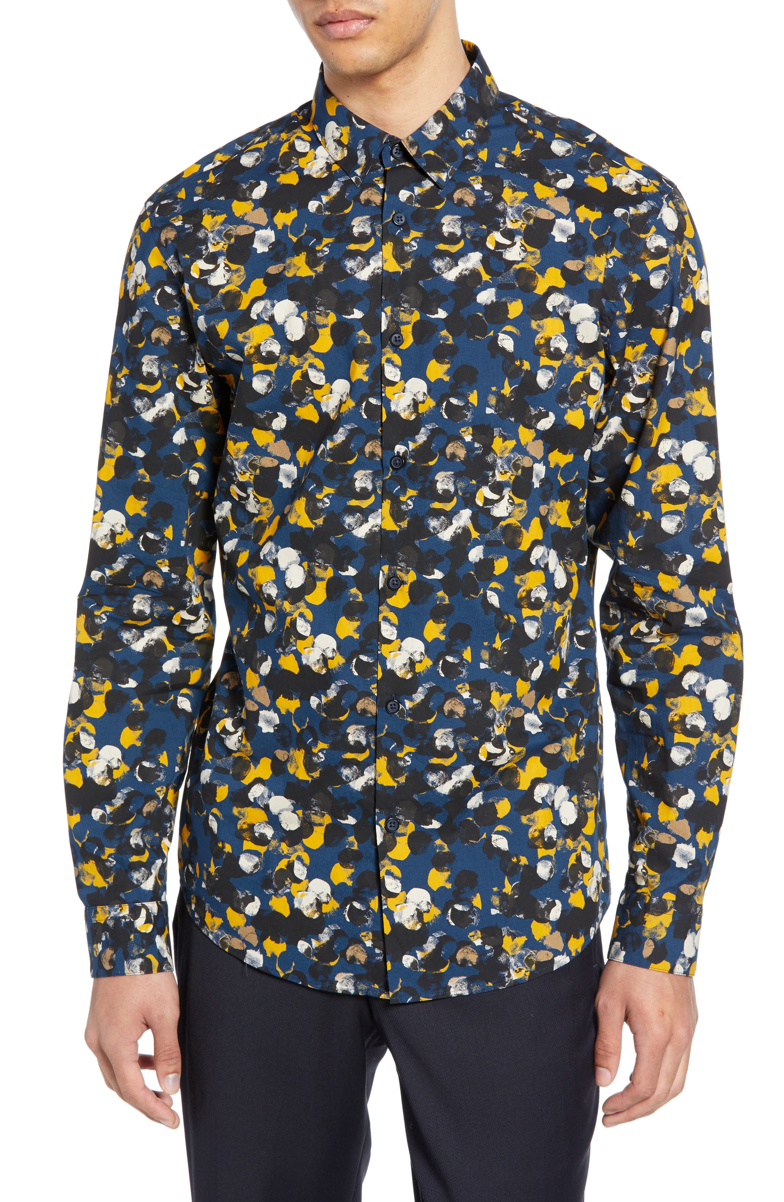 Selected Homme Josh Slim Fit Print Sport Shirt, Black