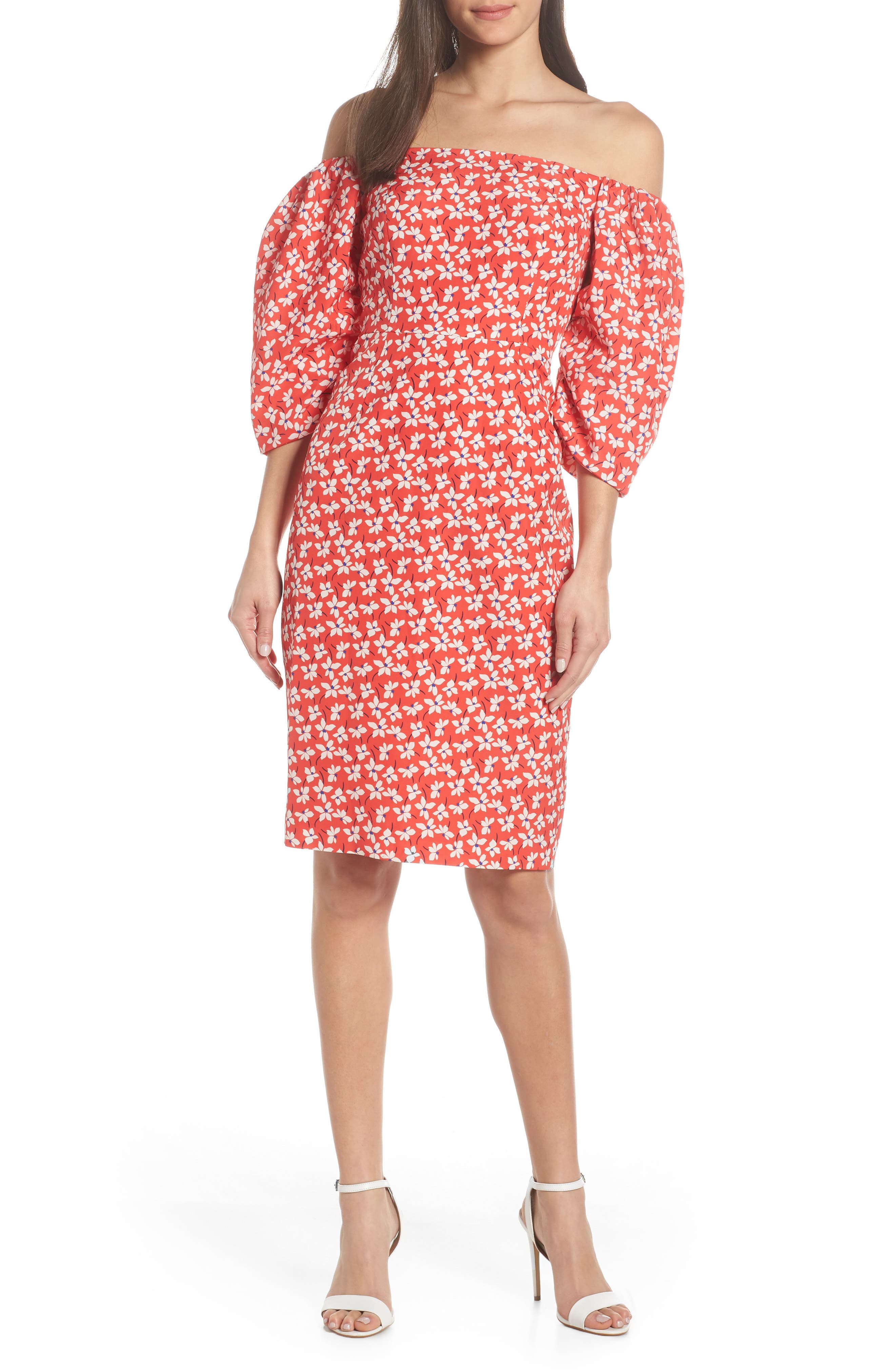 Chelsea28 Off The Shoulder Balloon Sleeve Dress, Red
