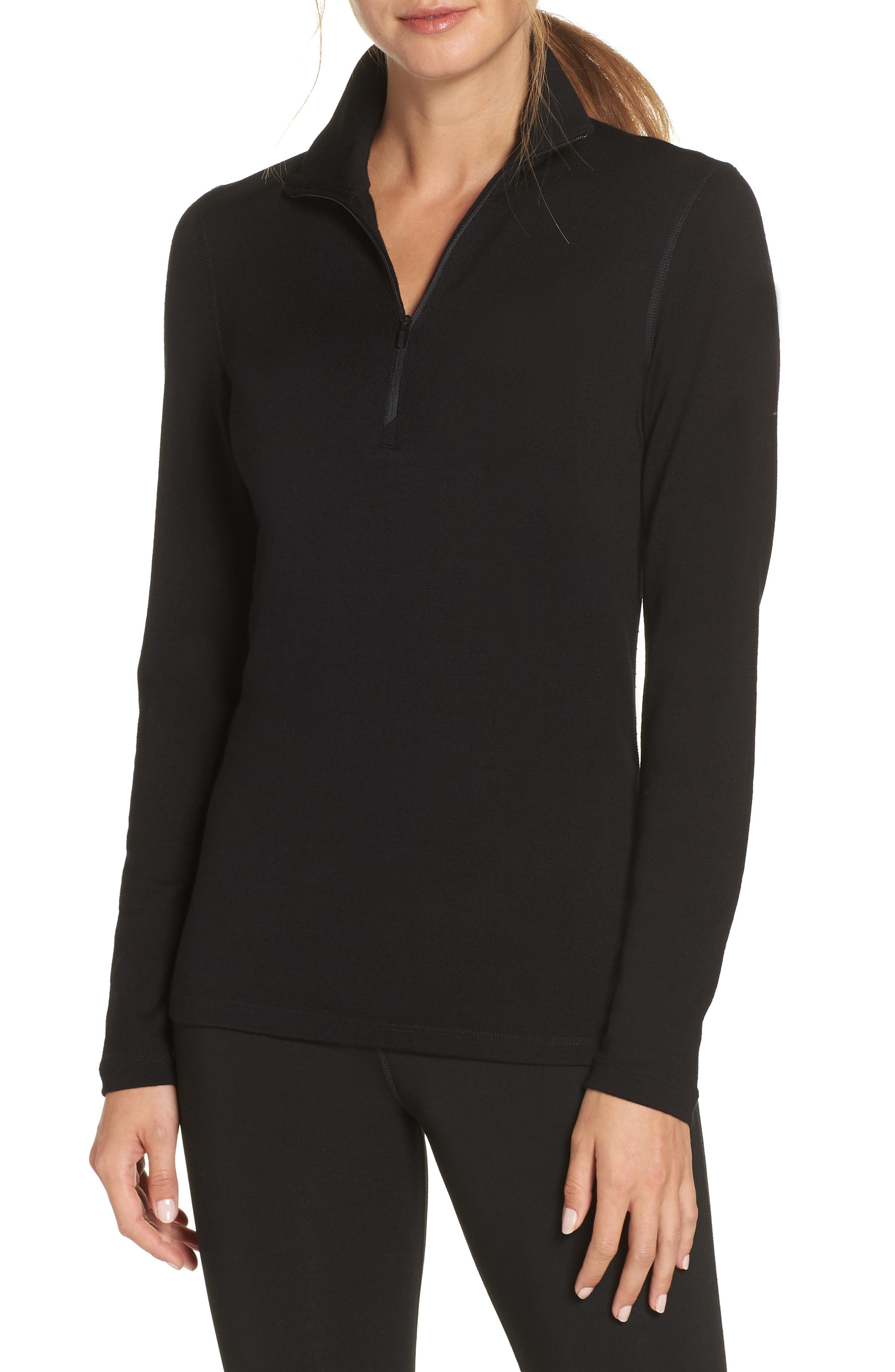 Icebreaker 260 Tech Merino Wool Half Zip Base Layer Top, Black