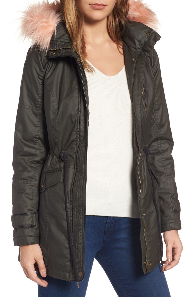 Sebby Waxed Cotton Parka with Faux Fur Hood | Nordstrom