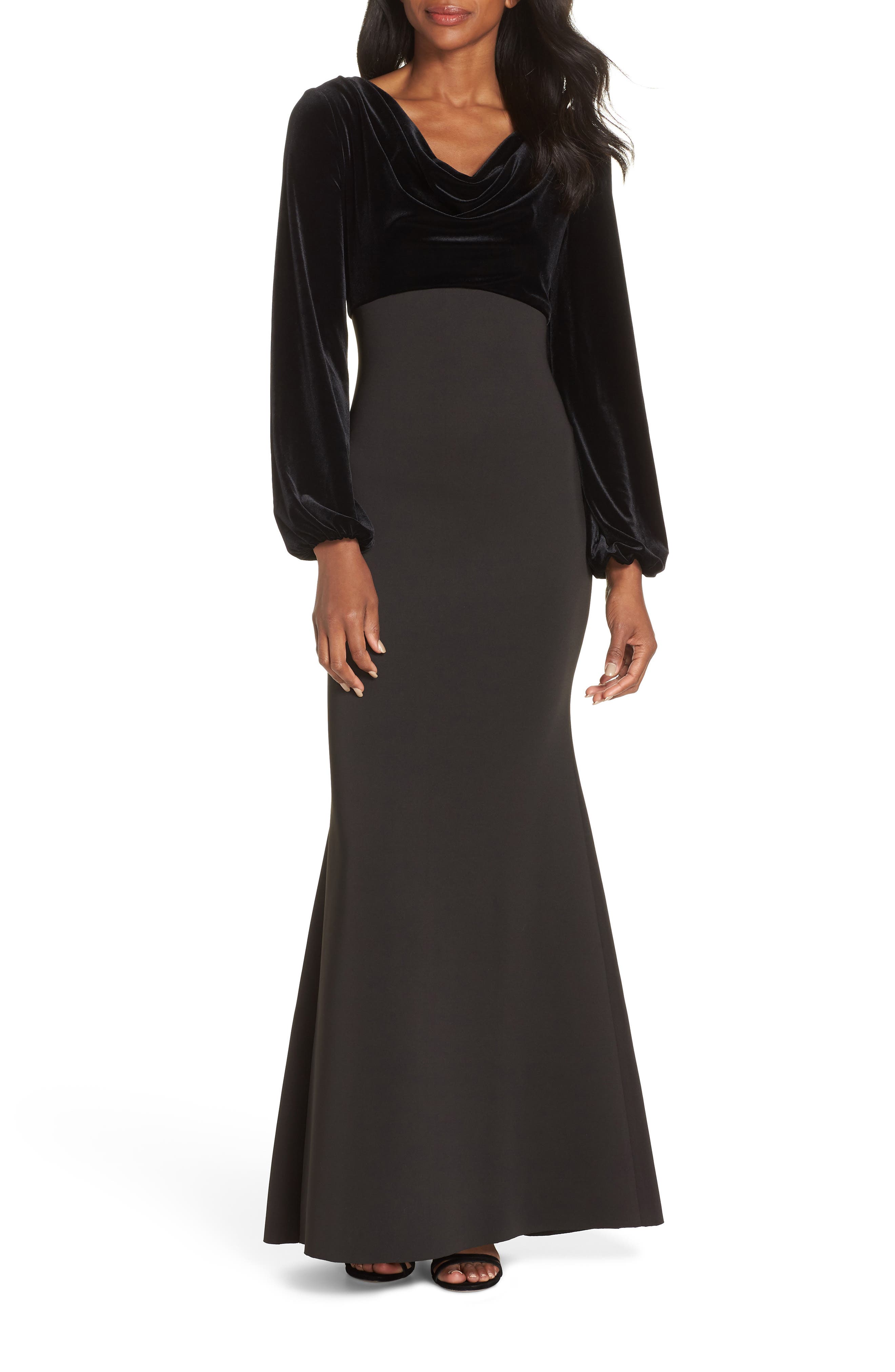 Eliza J Cowl Neck Mermaid Gown, Black