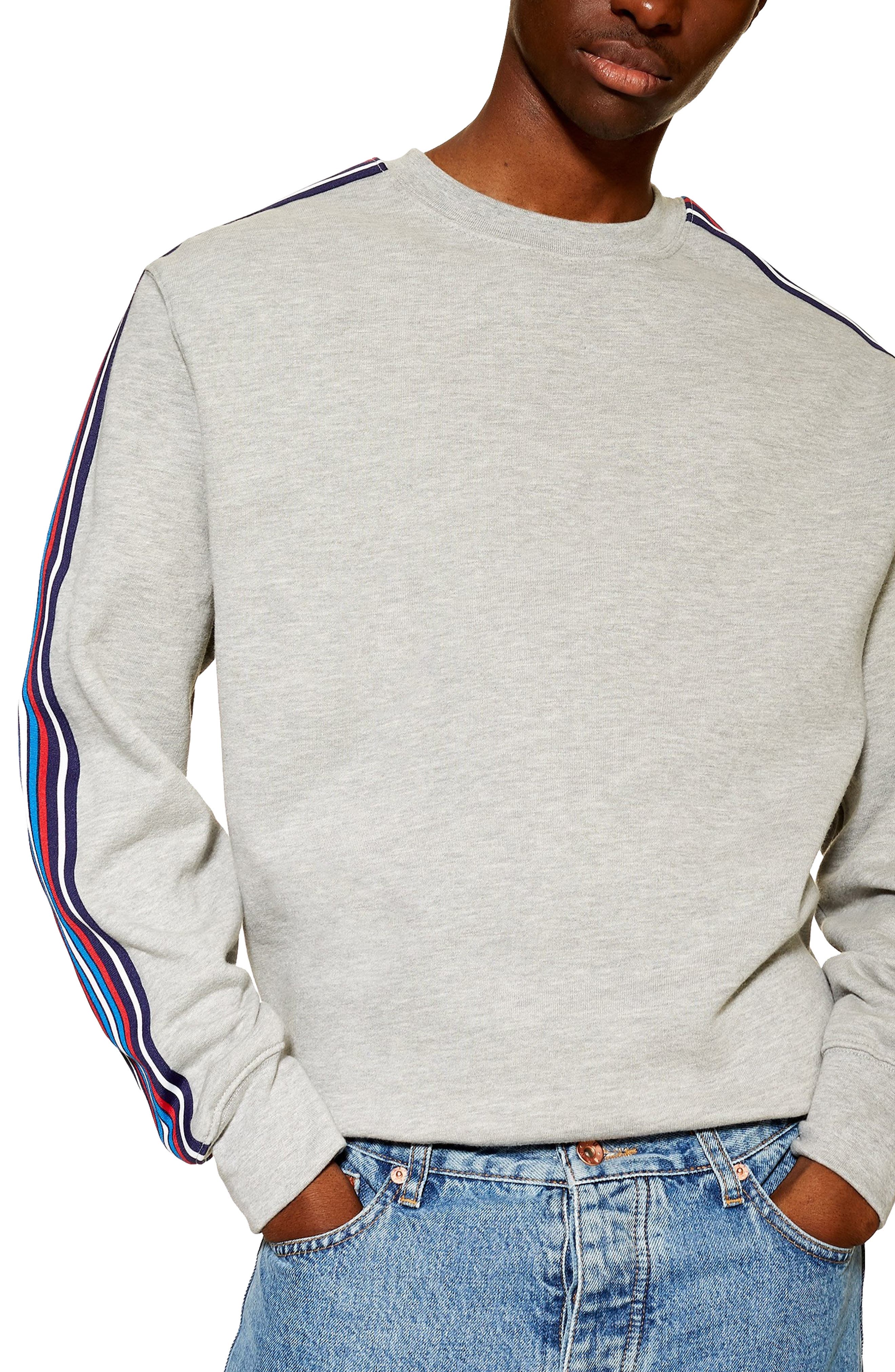 Topman Tape Crewneck Sweatshirt, Grey