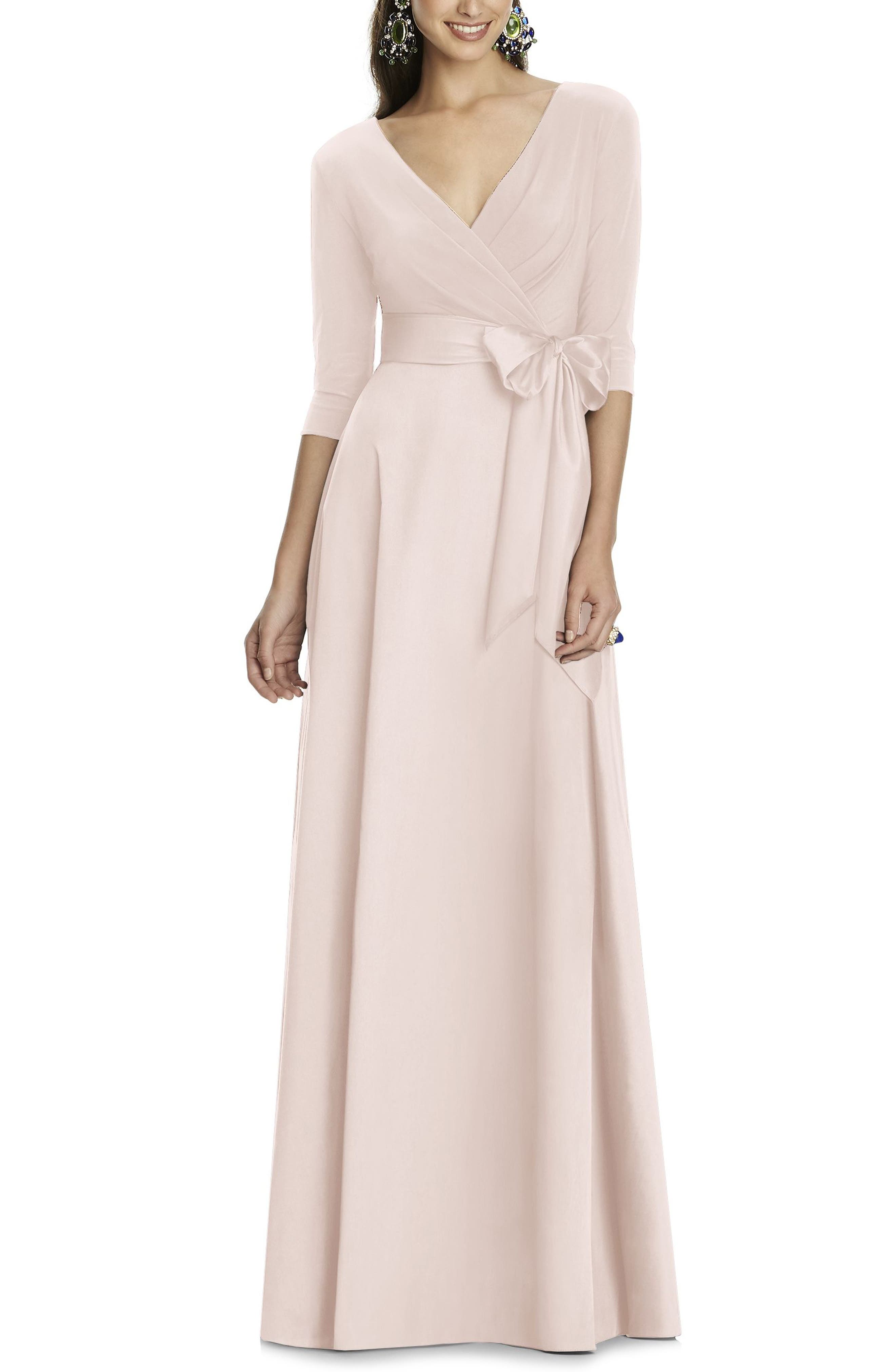 Alfred Sung Jersey & Mikado A-Line Gown, Pink