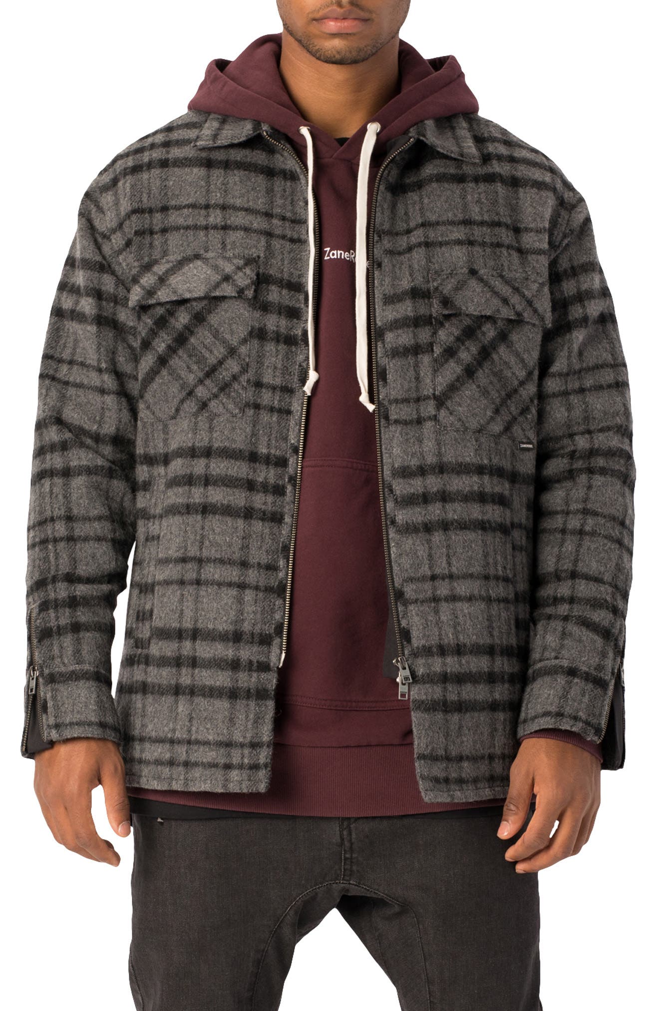 Zanerobe Rugger Plaid Flannel Shirt Jacket, Grey