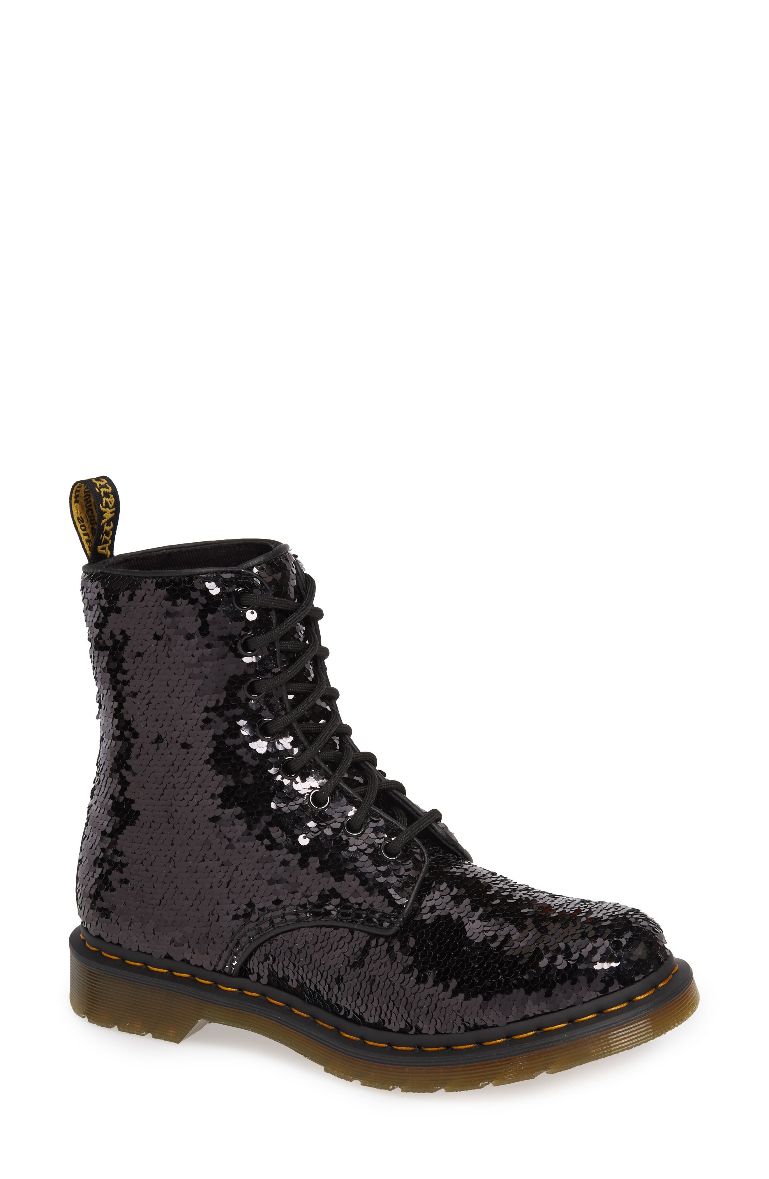 Dr. Martens 1460 Pascal Flip Sequin Boot, Black
