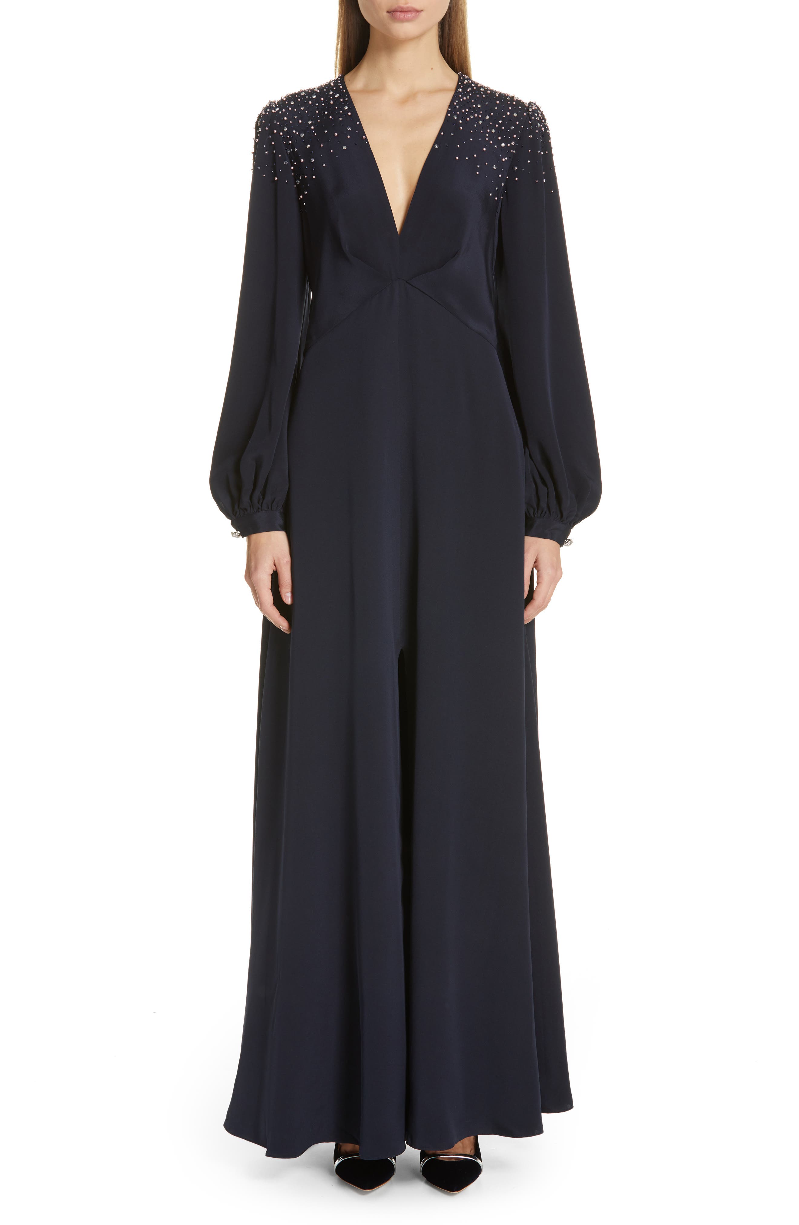 Sachin & Babi Vivetta Beaded Silk Crepe Evening Dress, Blue