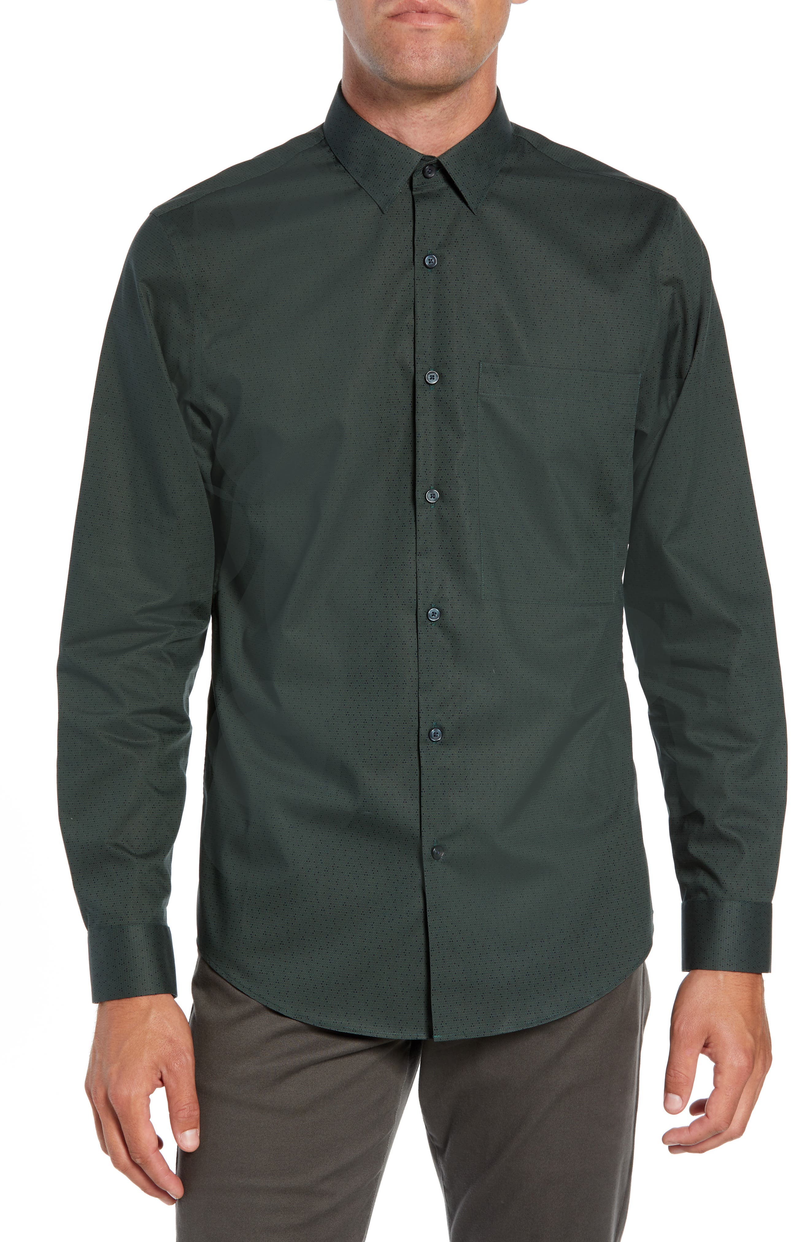 Calibrate Slim Fit Dot Non Iron Sport Shirt, Green