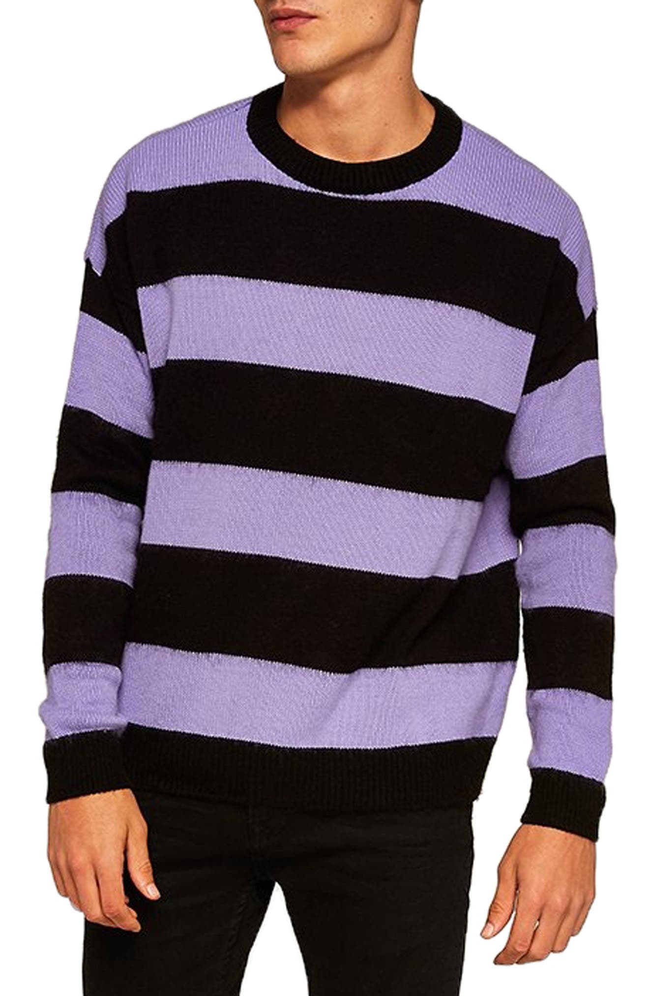 Topman Block Stripe Classic Fit Sweater, Purple