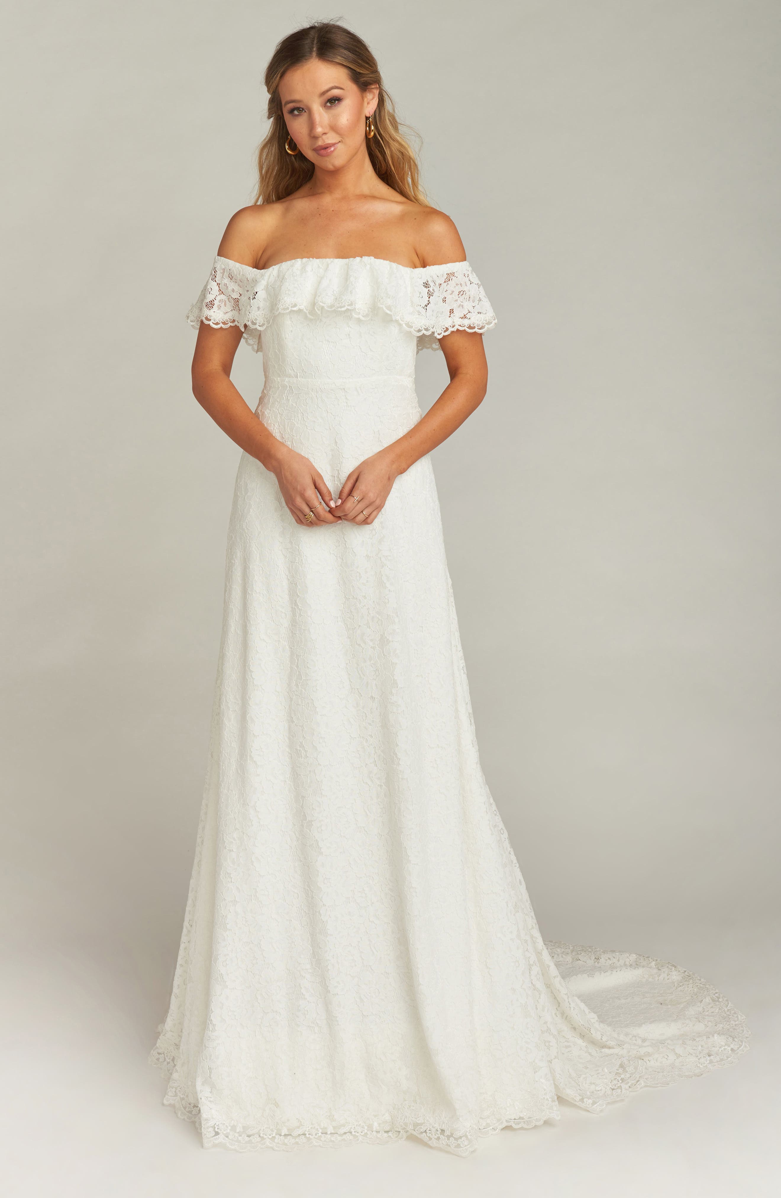 Show Me Your Mumu Karolina Off The Shoulder Lace Wedding Dress, White