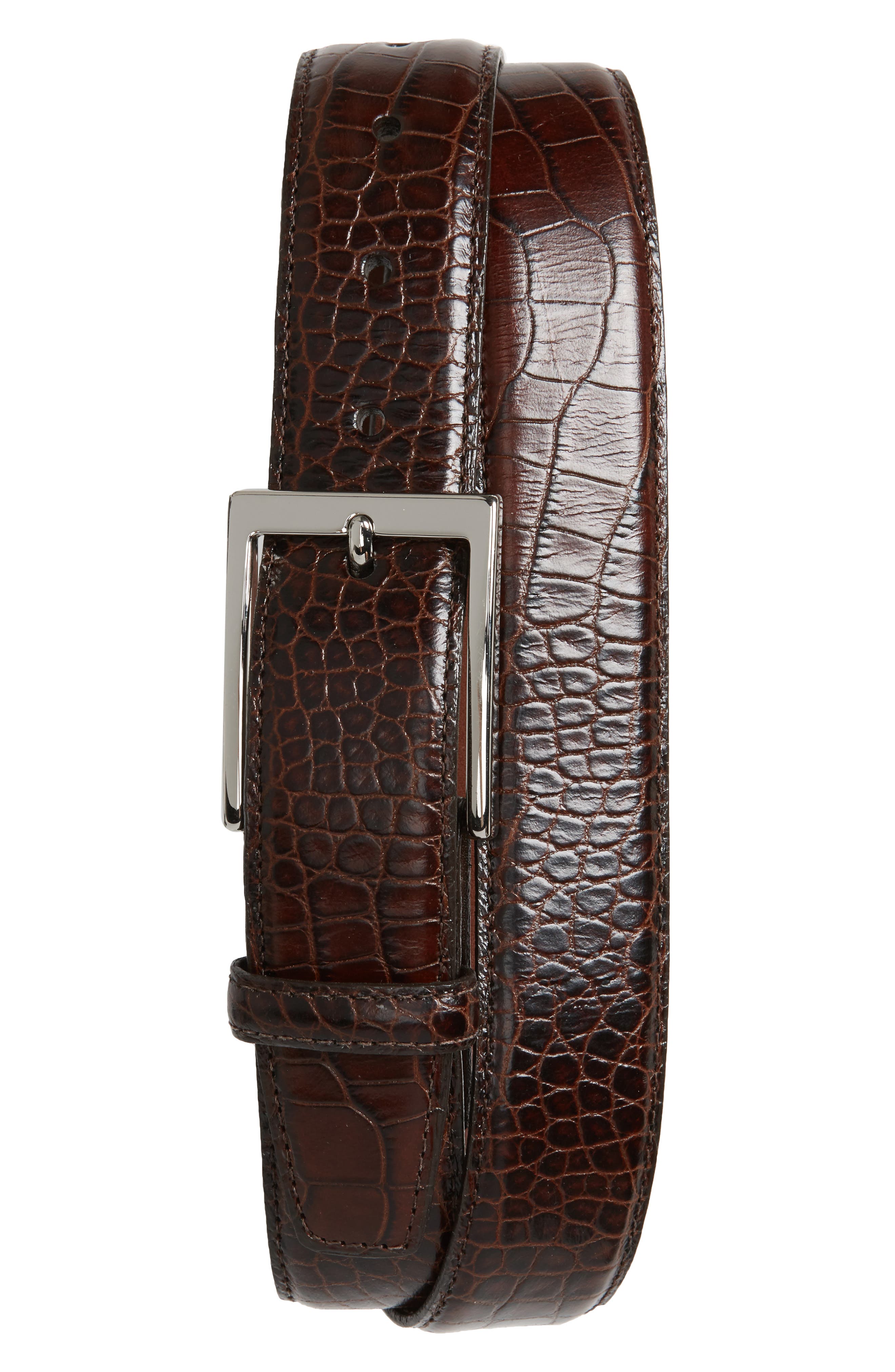 Torino Belts Gator Grain Embossed Leather Belt, Brown