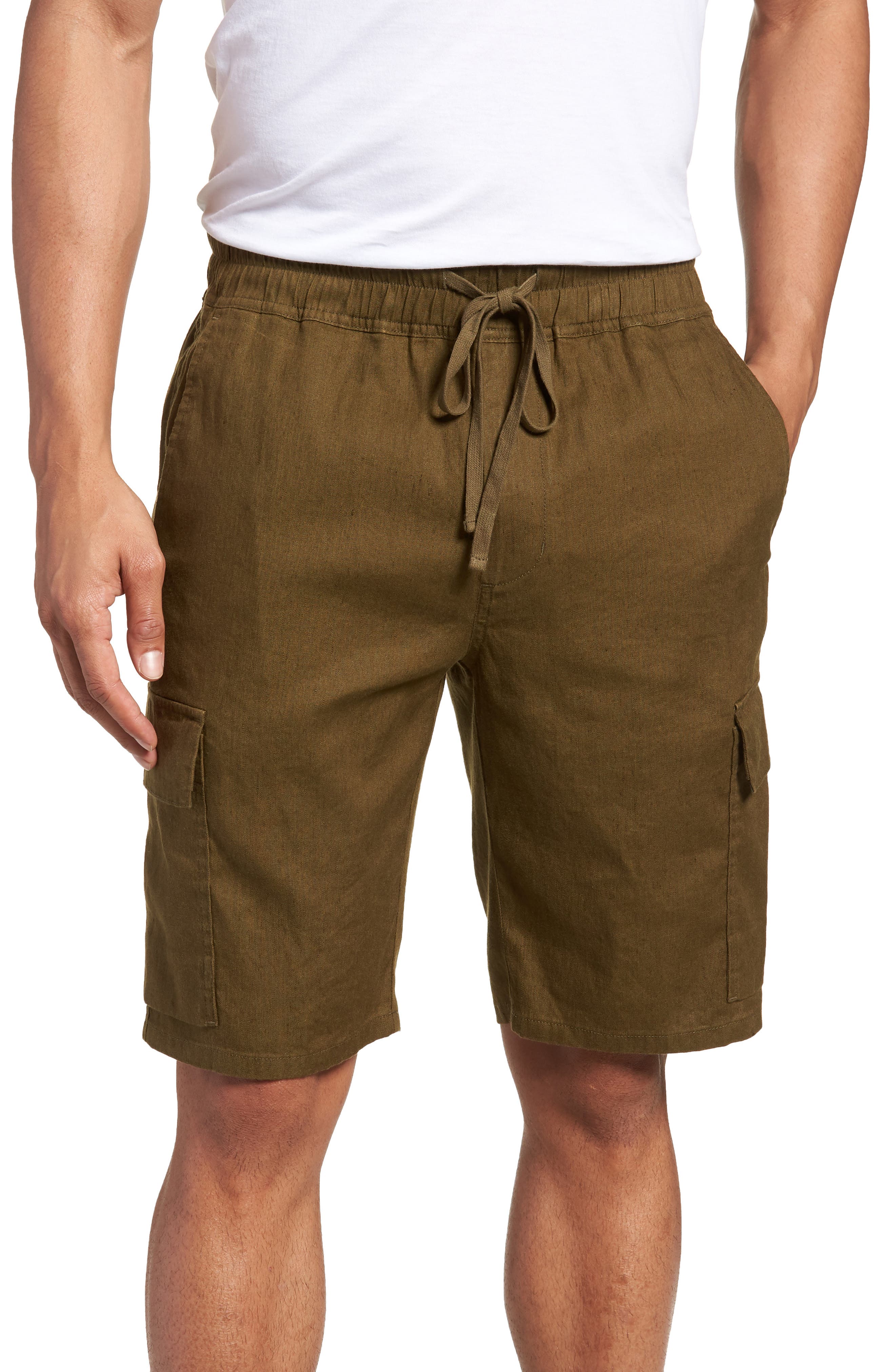 Vince Stretch Linen & Cotton Cargo Shorts, Green