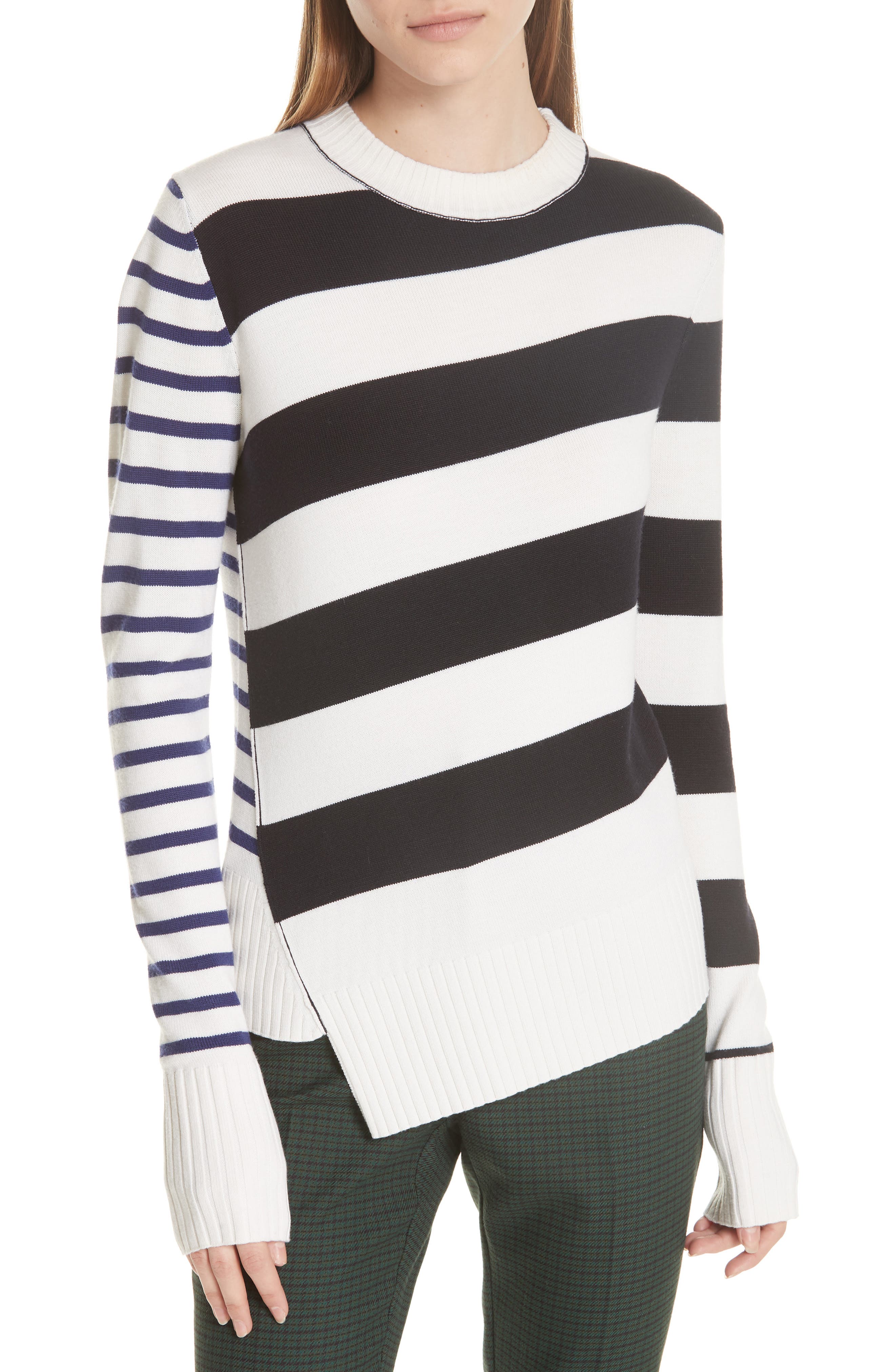 Grey Jason Wu Queen Asymmetrical Stripe Merino Wool Sweater