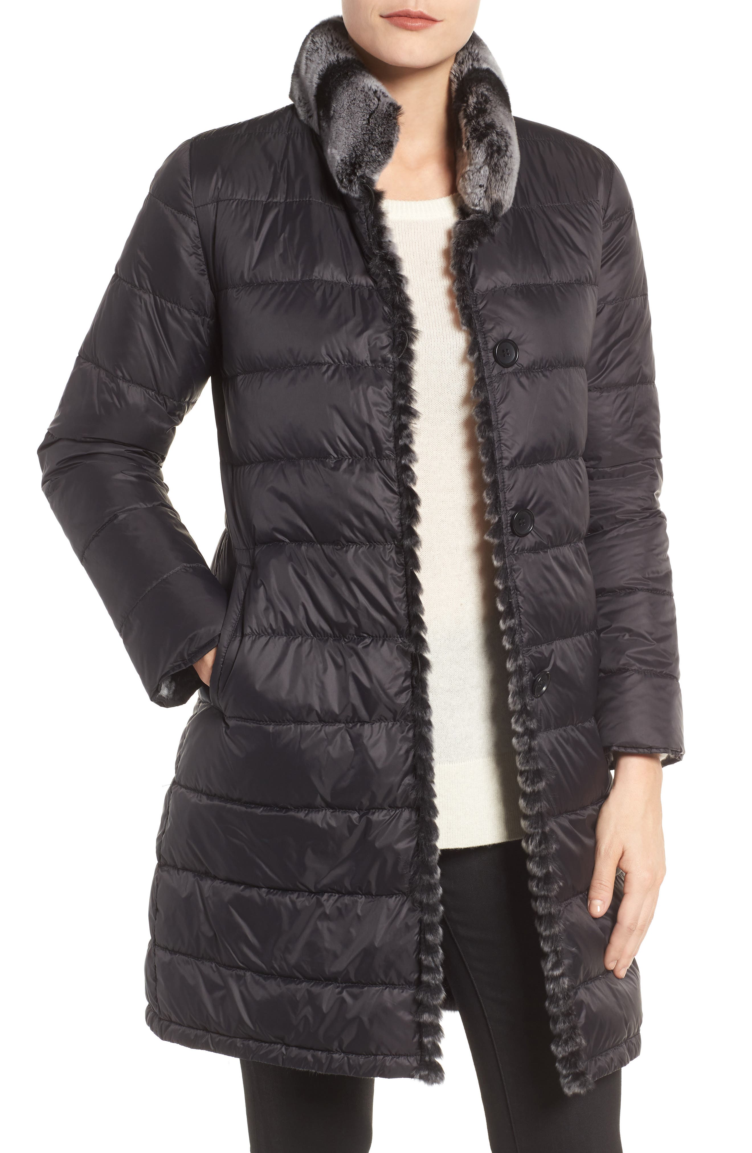 Linda Richards Reversible Genuine Rabbit Fur & Down Coat