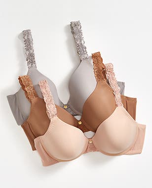 Three bras in different colors.