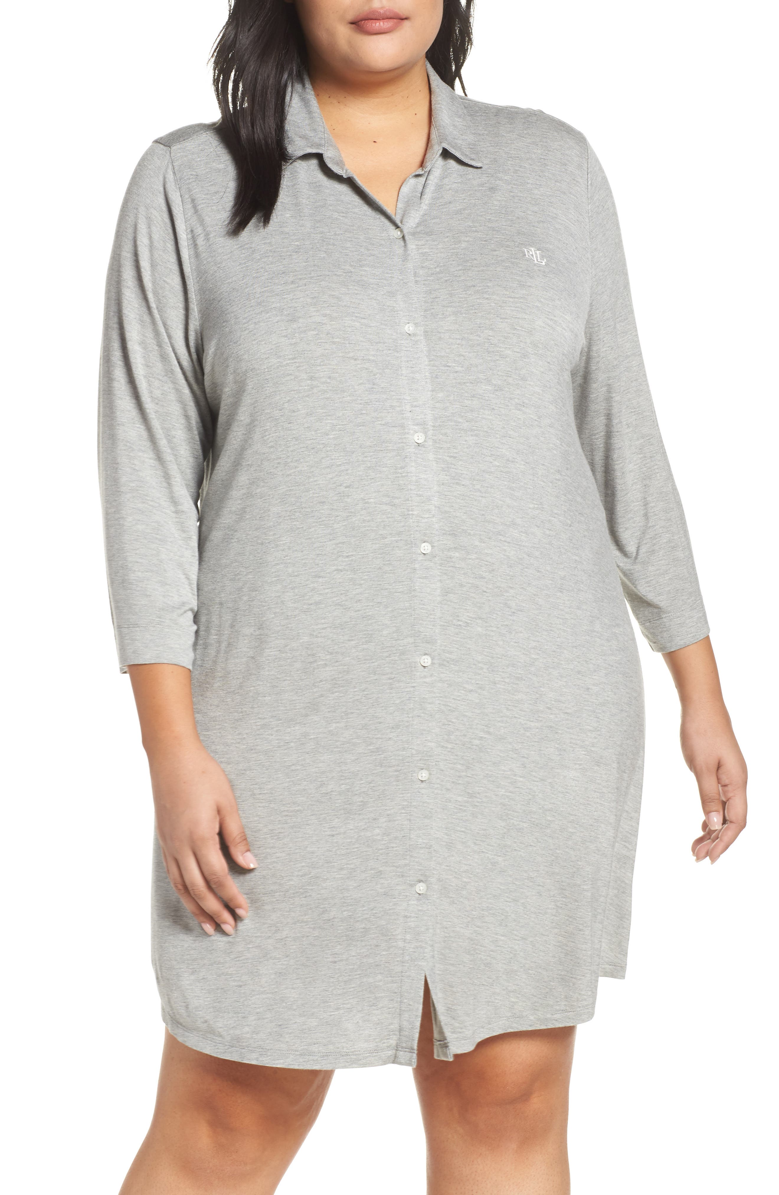 Plus Size Lauren Ralph Lauren Sleep Shirt, Grey