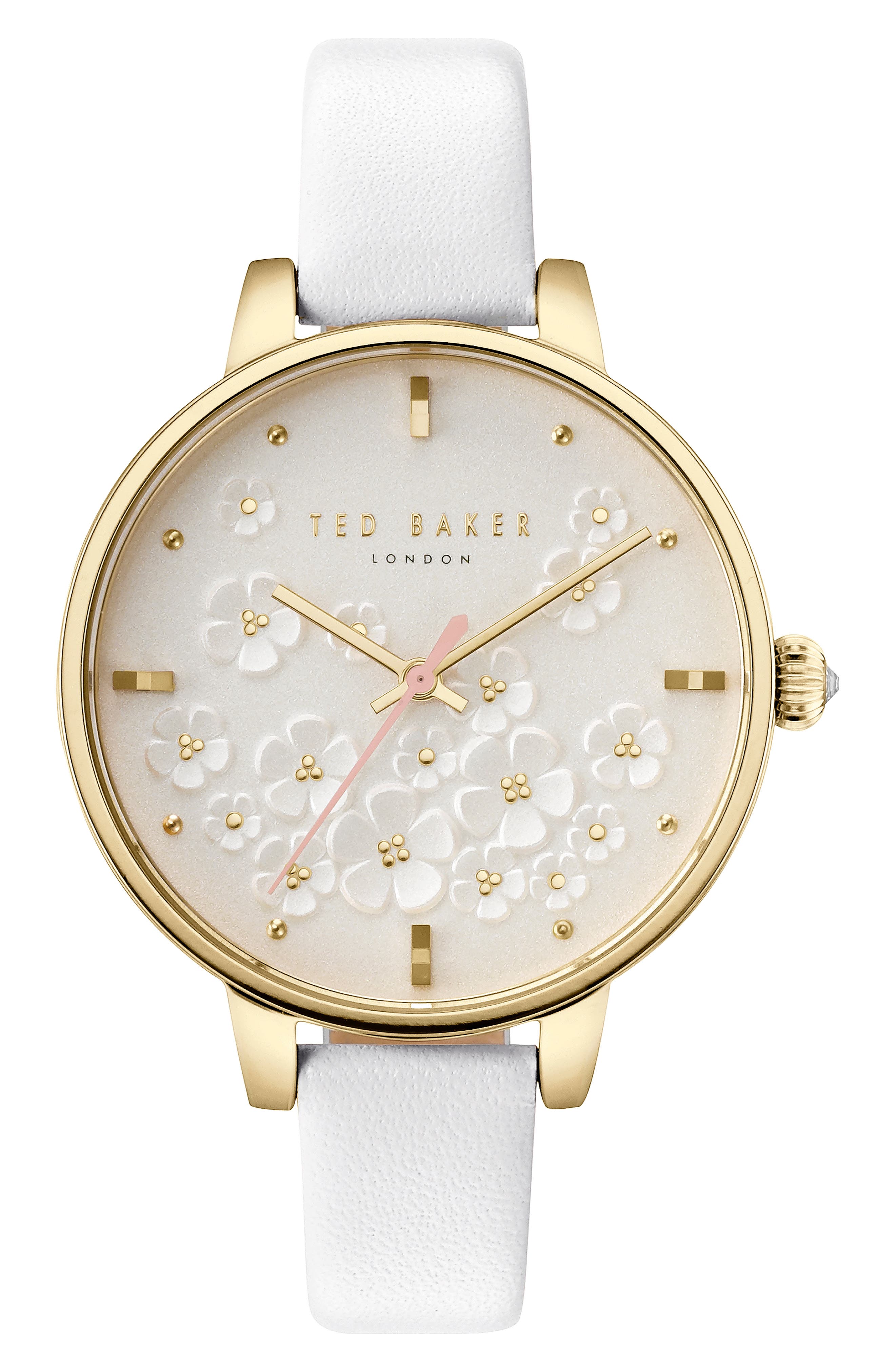 Kate Leather Strap Watch, 36mm,
                        Main,
                        color, WHITE/ SILVER/ GOLD