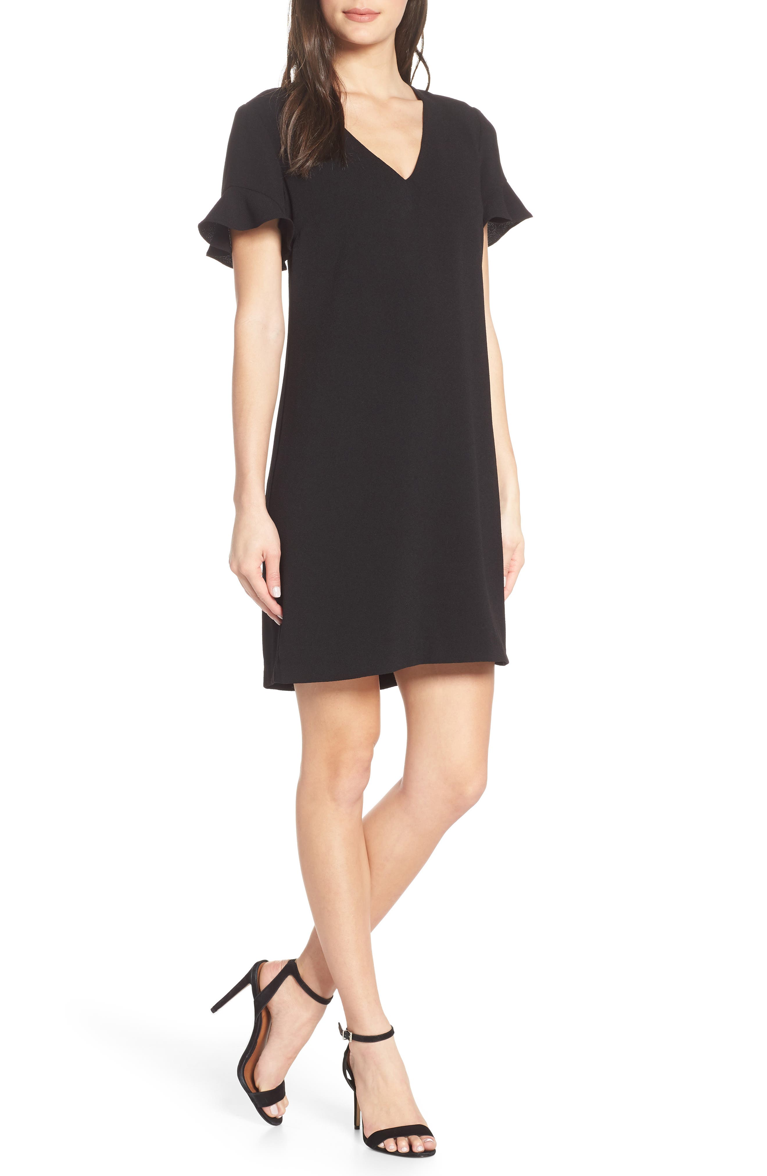 Charles Henry Tie Back Shift Dress, Black
