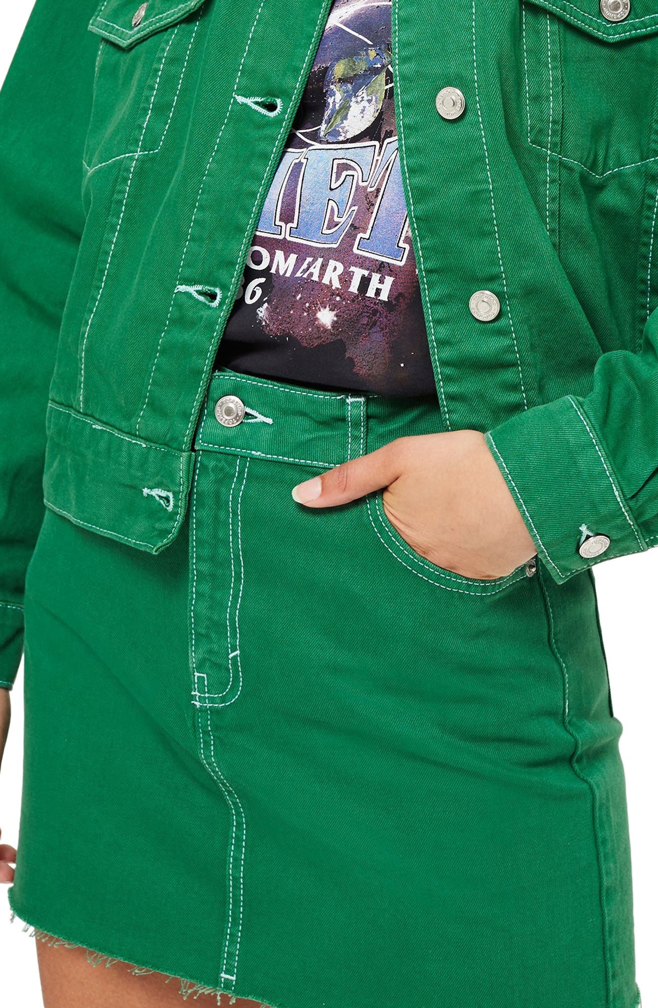 Topshop Denim Miniskirt, US (fits like 6-8) - Green
