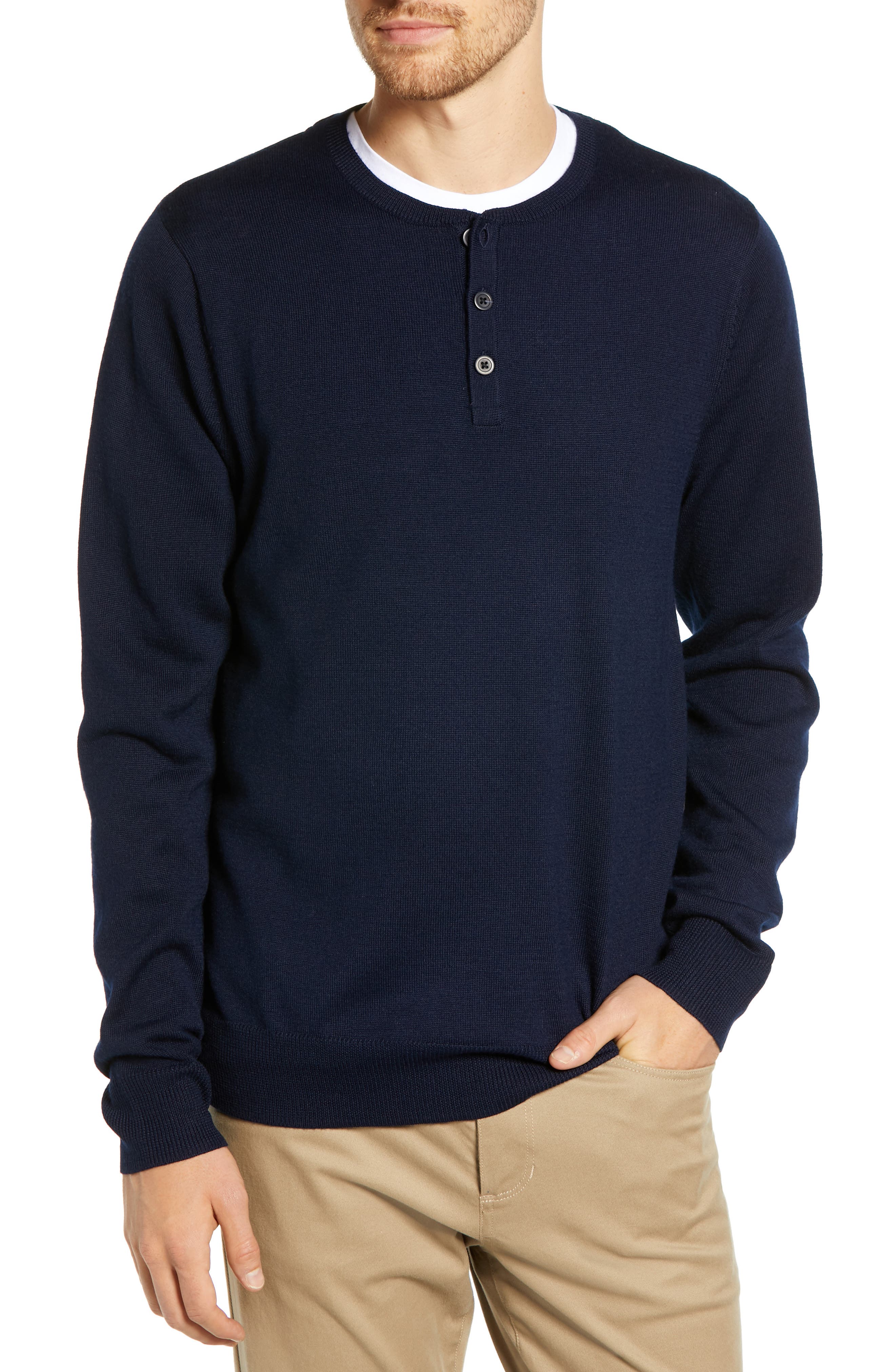 Nordstrom Shop Regular Fit Wool Blend Henley Sweater, Blue