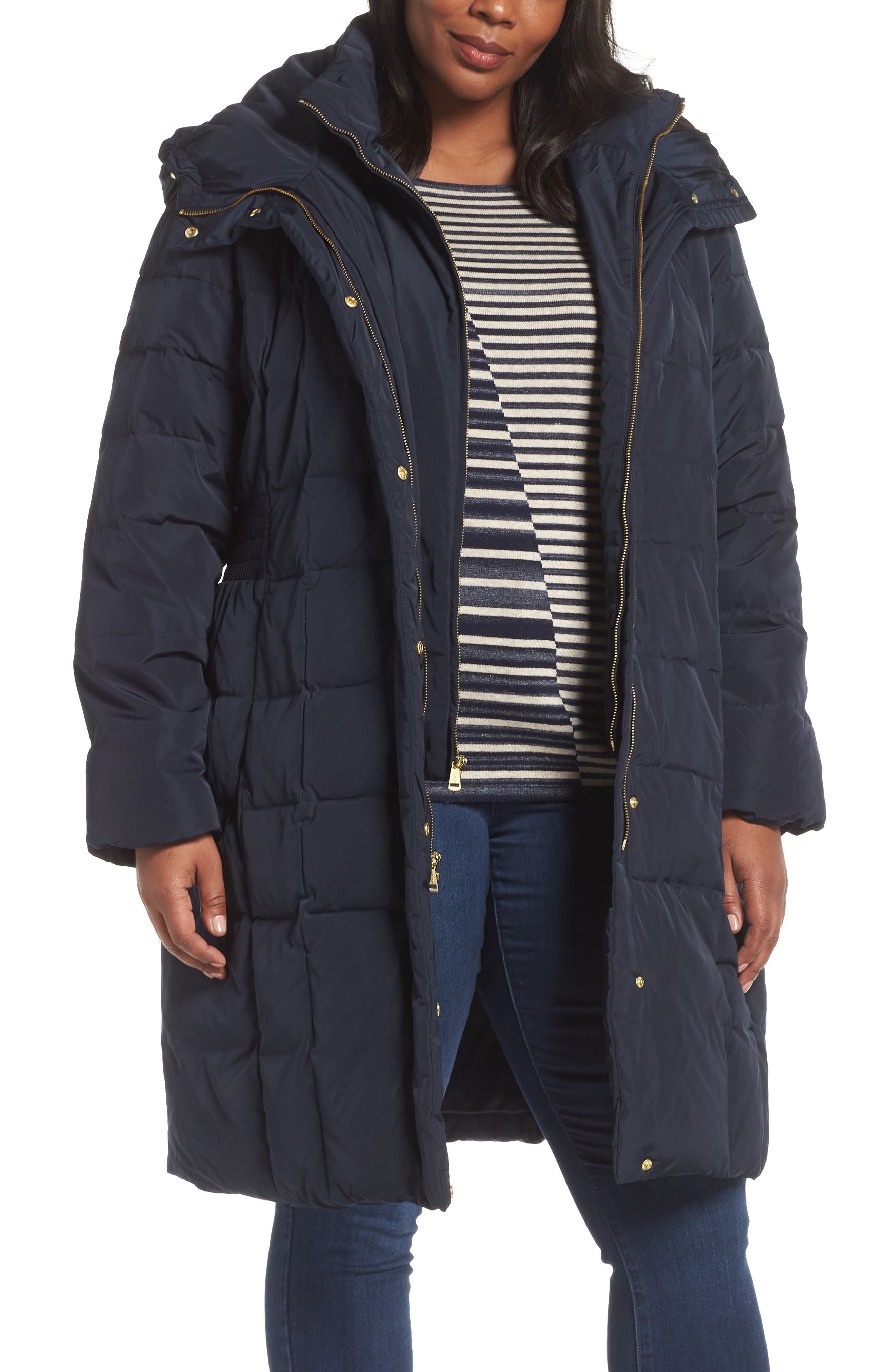 Plus Size Cole Haan Signature Bib Inset Coat, Blue