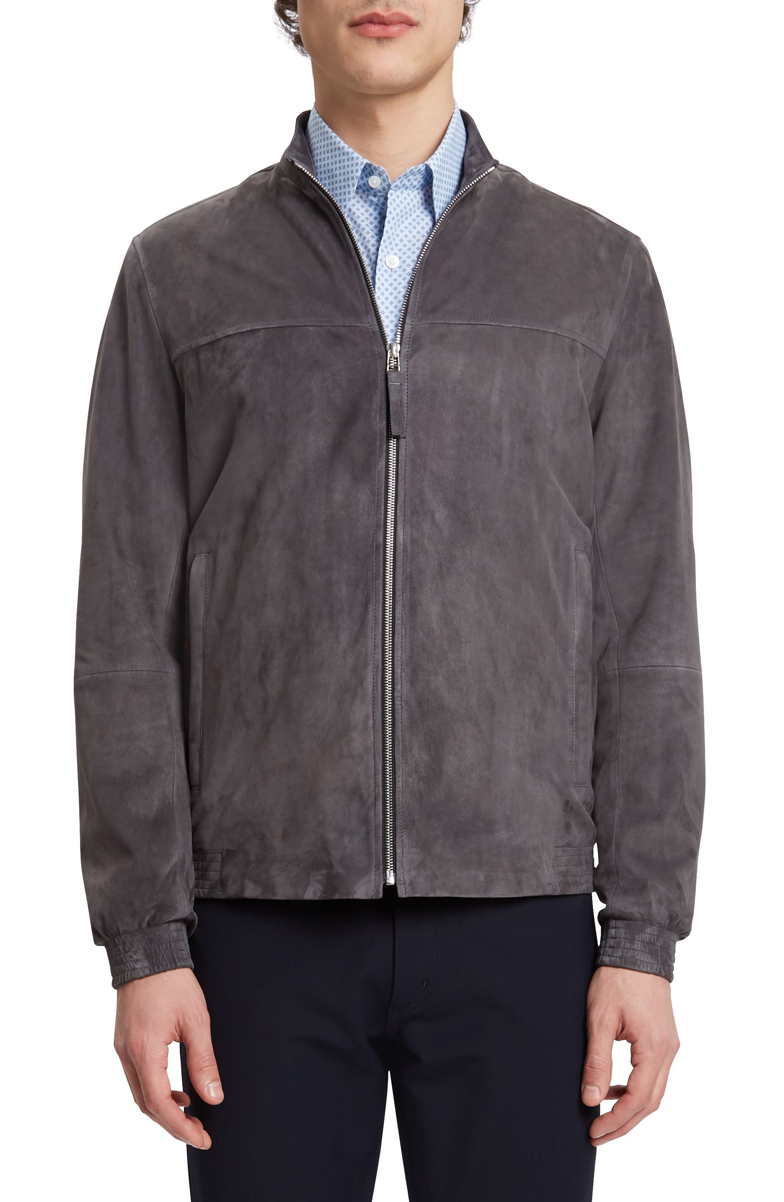 Theory Tremont L Radic Suede Mockneck Jacket, Grey