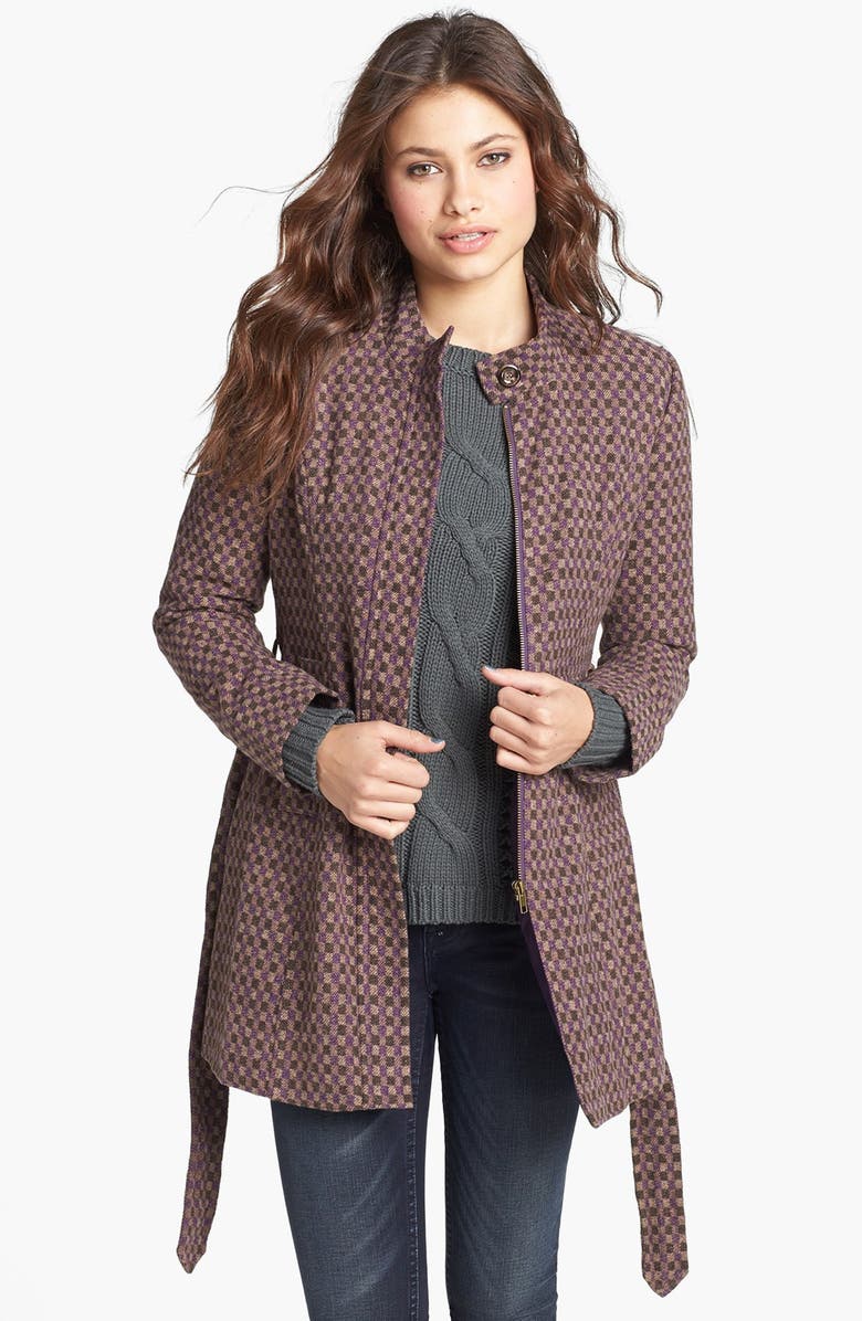 Tulle Stand Collar Belted Plaid Coat (Juniors) | Nordstrom