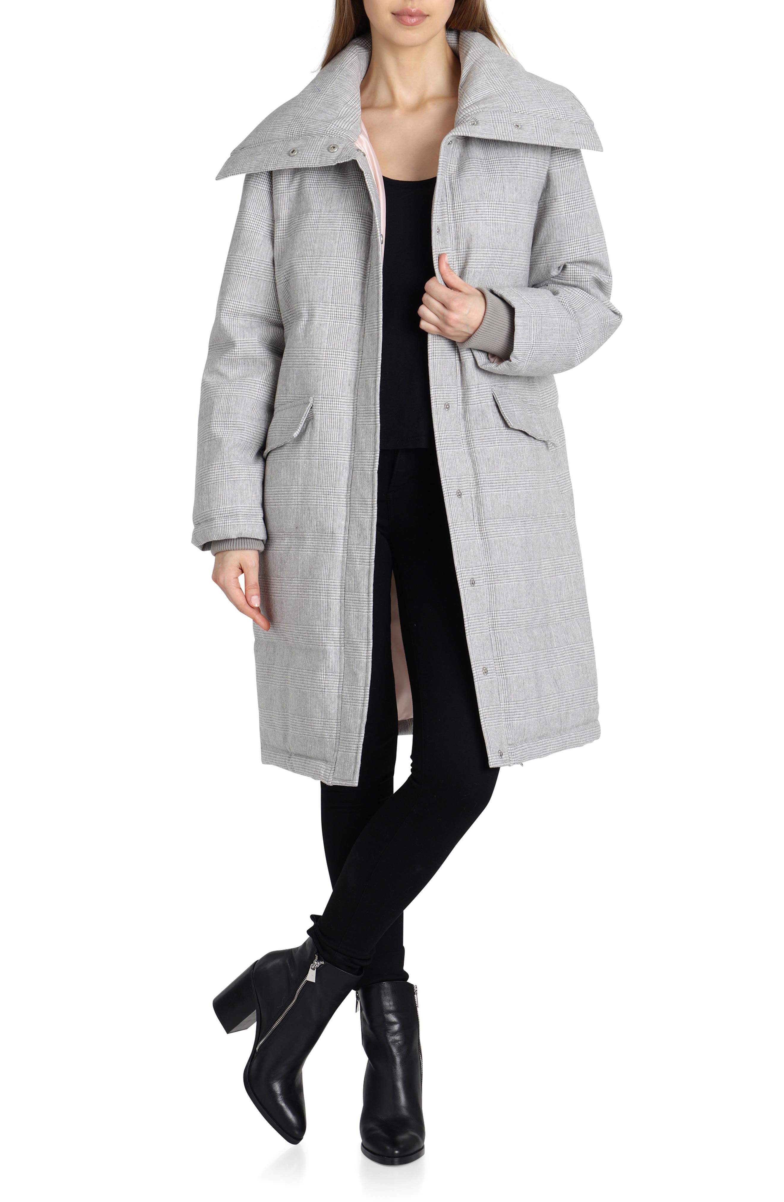 Avec Les Filles Plaid Puffer Coat, Grey