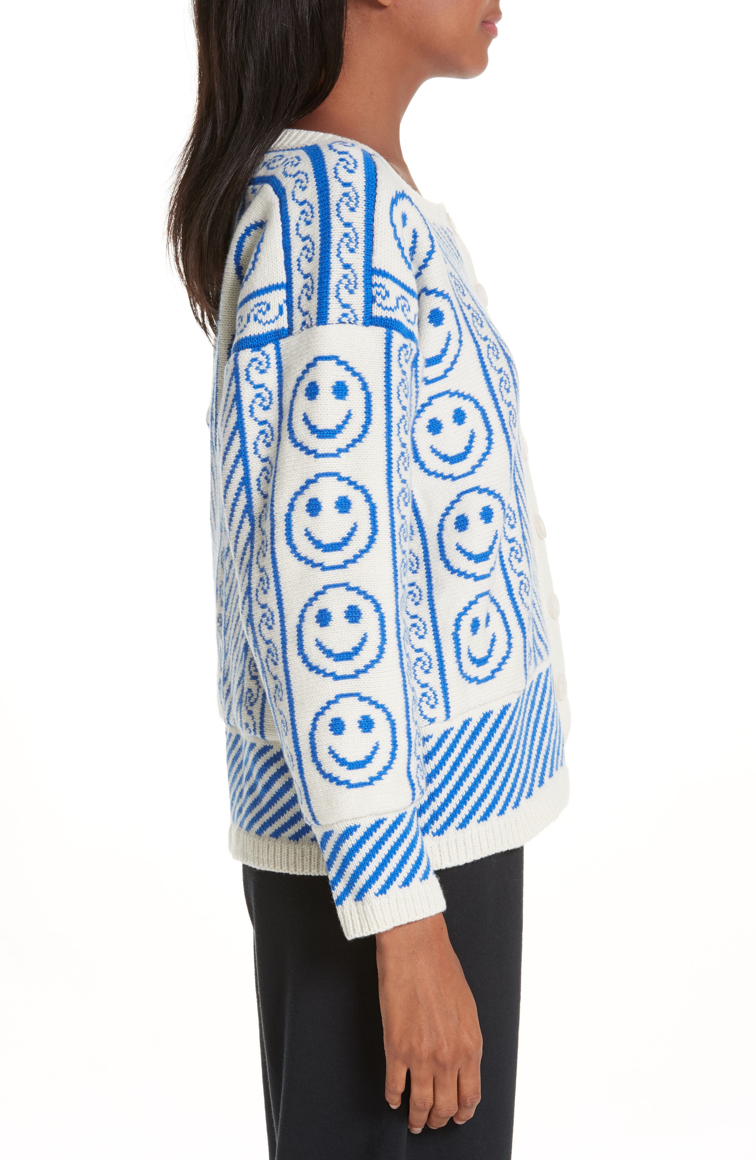 Ashley Williams Hannah Smiley Face Cardigan In Blue