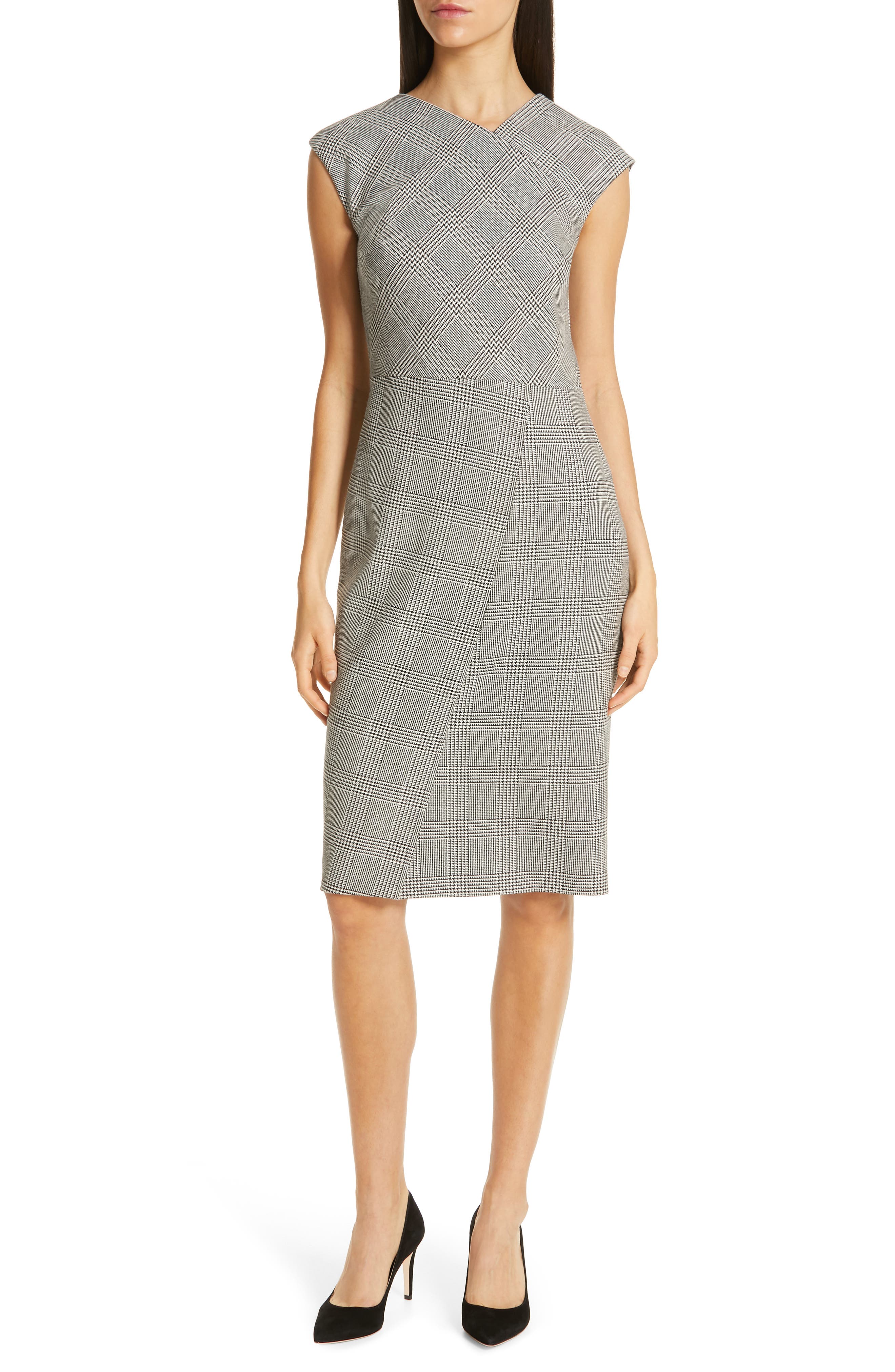 Boss Dechesta Glen Plaid Sheath Dress, Grey