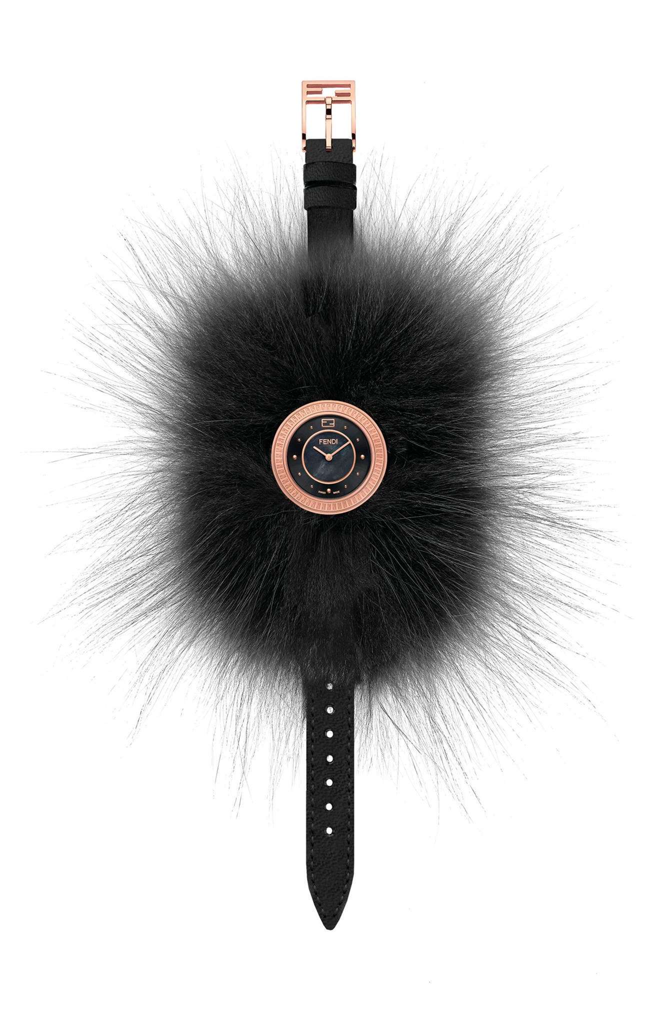 Fendi My Way Genuine Fox Fur Leather Strap Watch, 28mm | Nordstrom