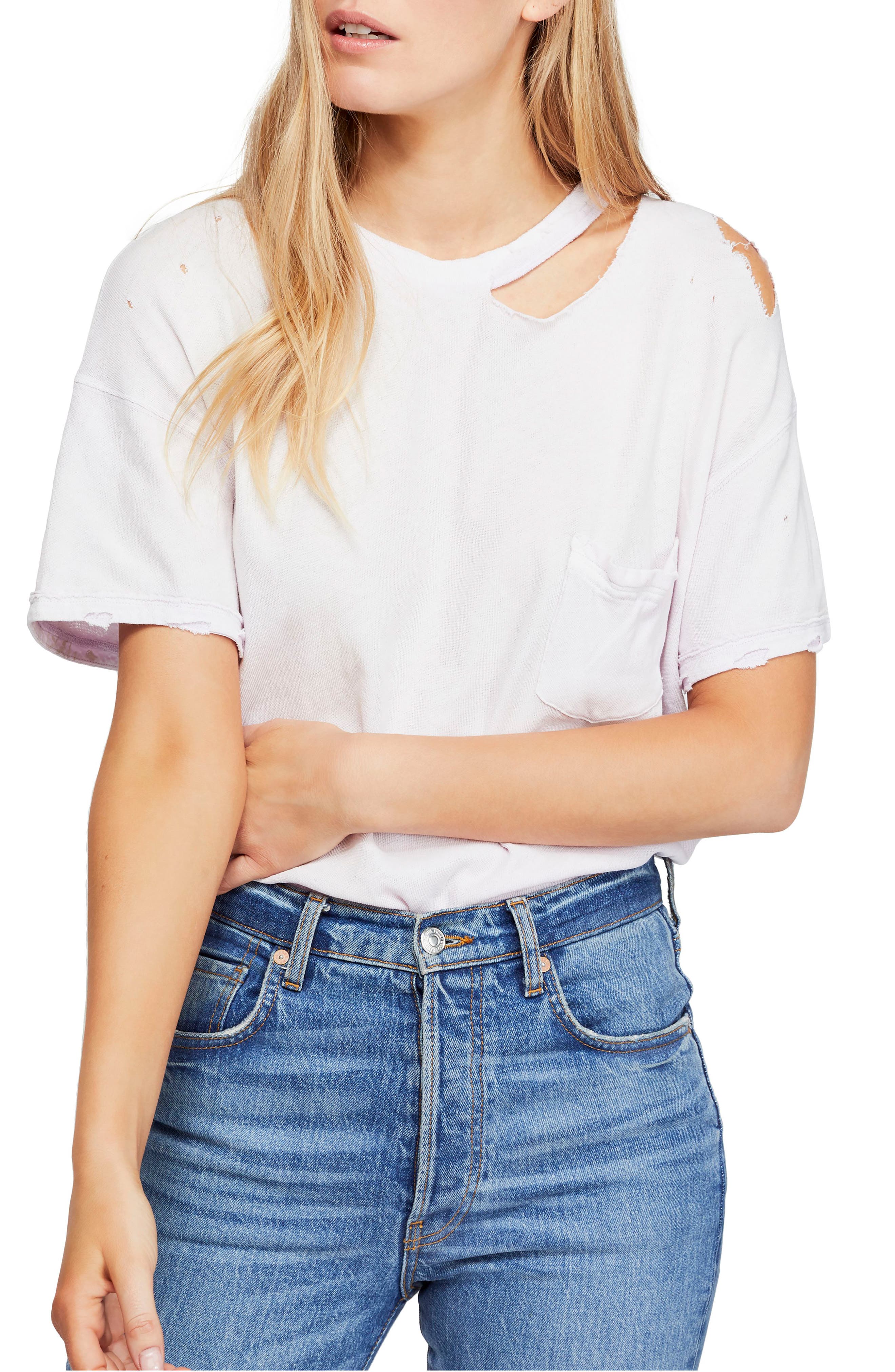 Free People Lucky Distressed Tee, Purple