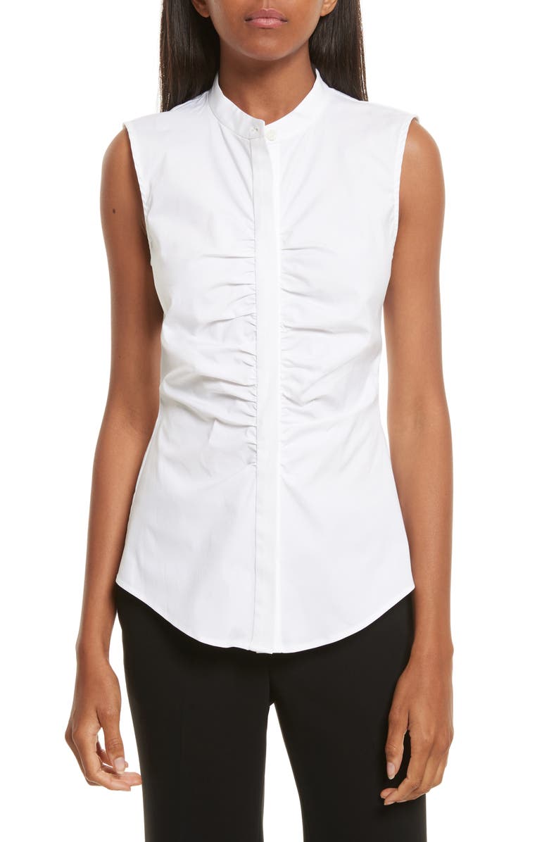 Theory Ruched Fitted Stretch Cotton Blouse | Nordstrom