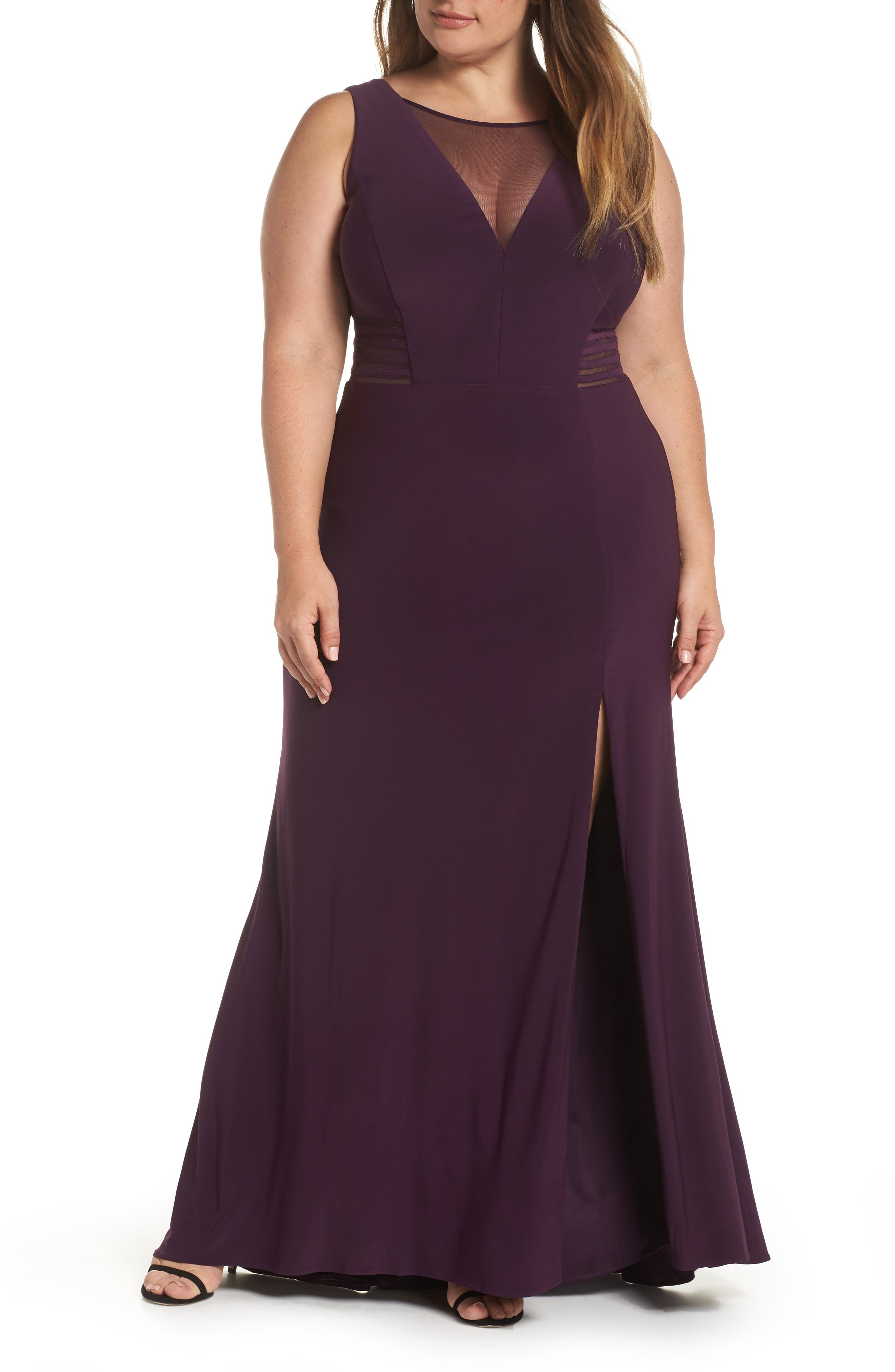Plus Size Morgan & Co. Power Mesh Illusion Knit Dress, Purple