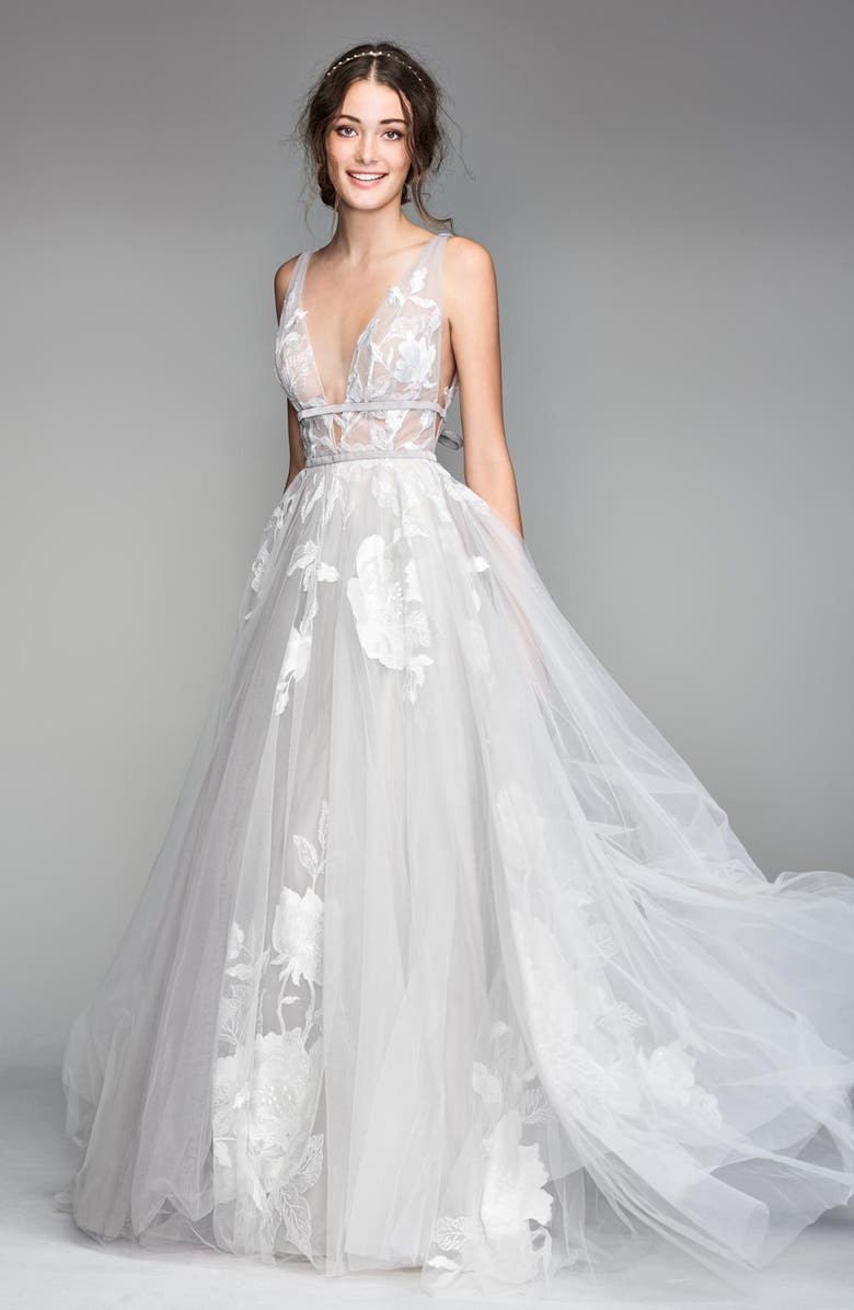 Willowby Galatea Embroidered V Neck Tulle Wedding Dress Nordstrom Galatea Embroidered V Neck Tulle Wedding Dress Main Color Anium