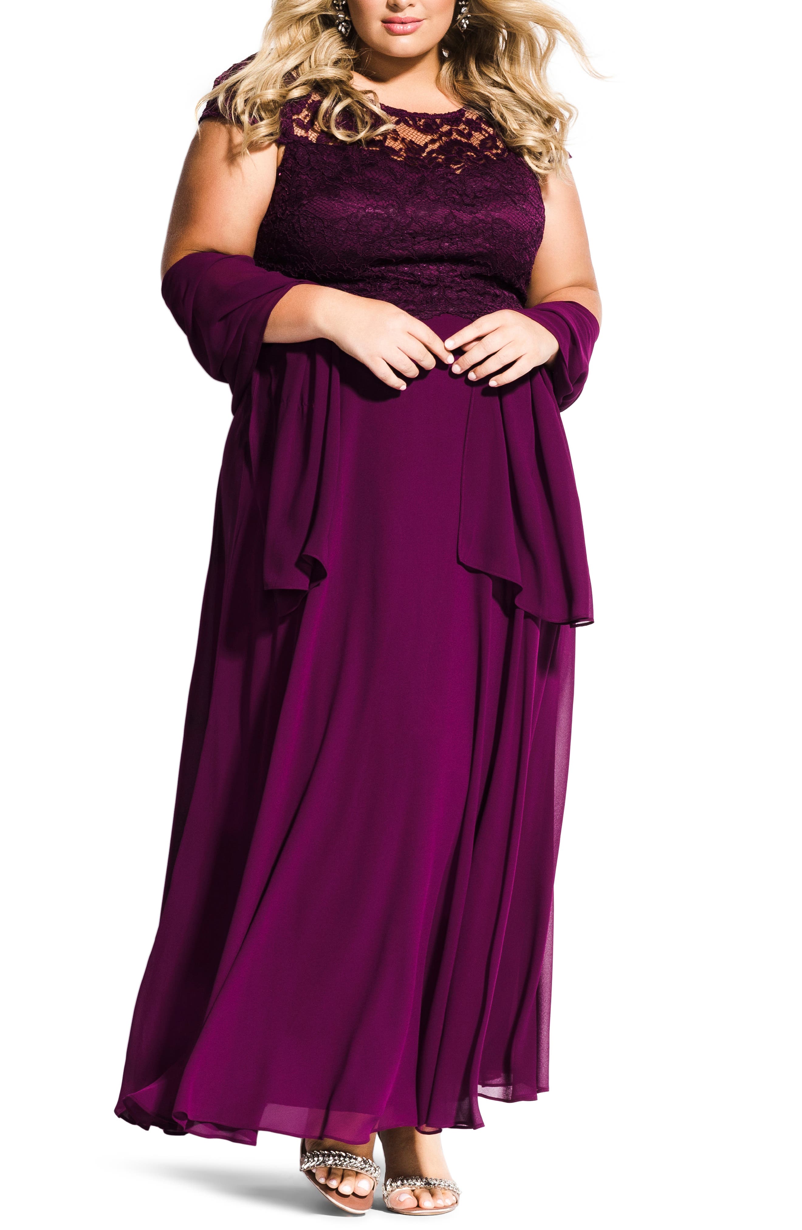 Plus Size City Chic Elegance Maxi Dress Set, Purple