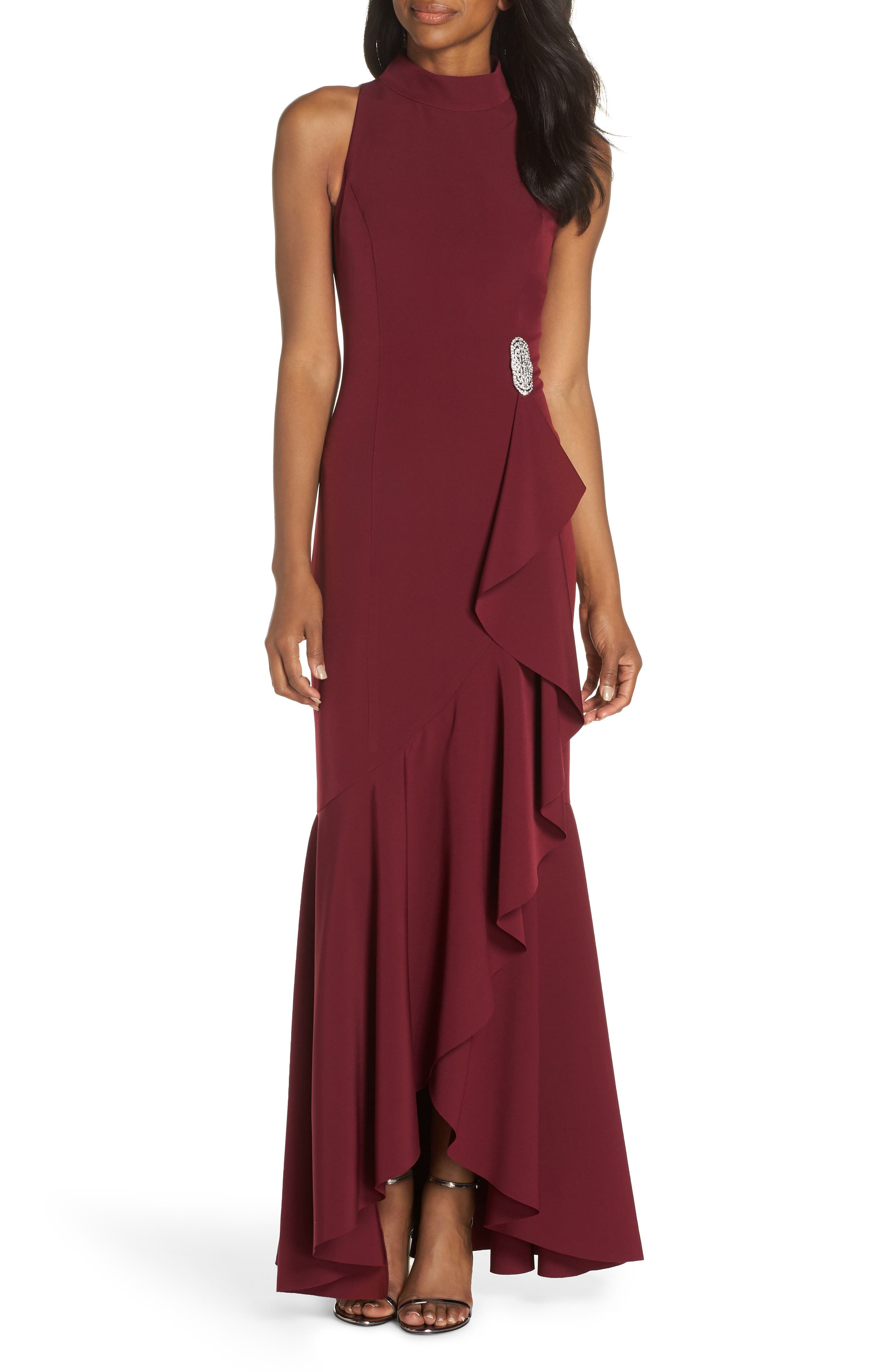 Vince Camuto Halter Neck Gown, Burgundy