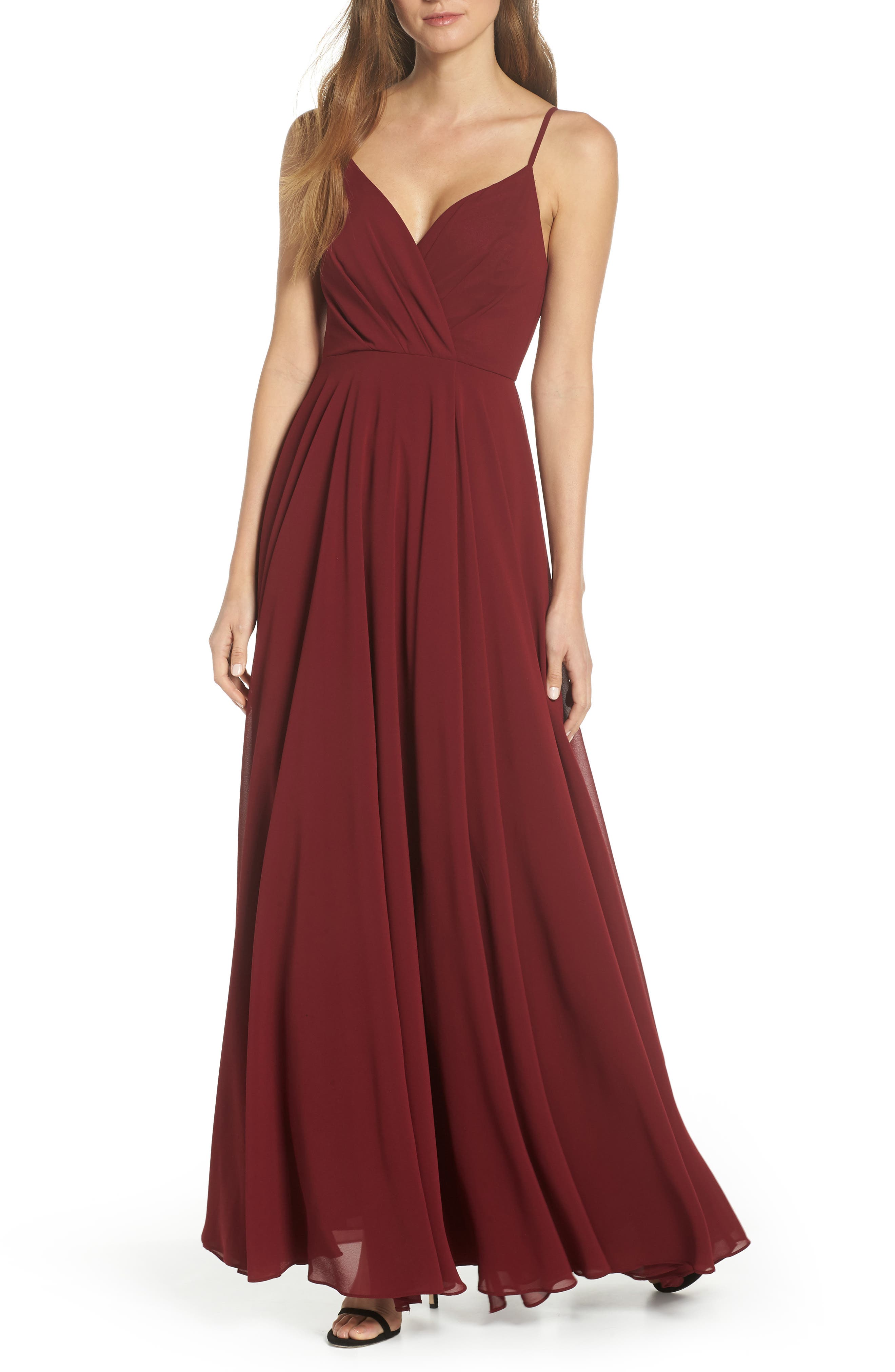 Lulus Surplice Chiffon Gown, Red